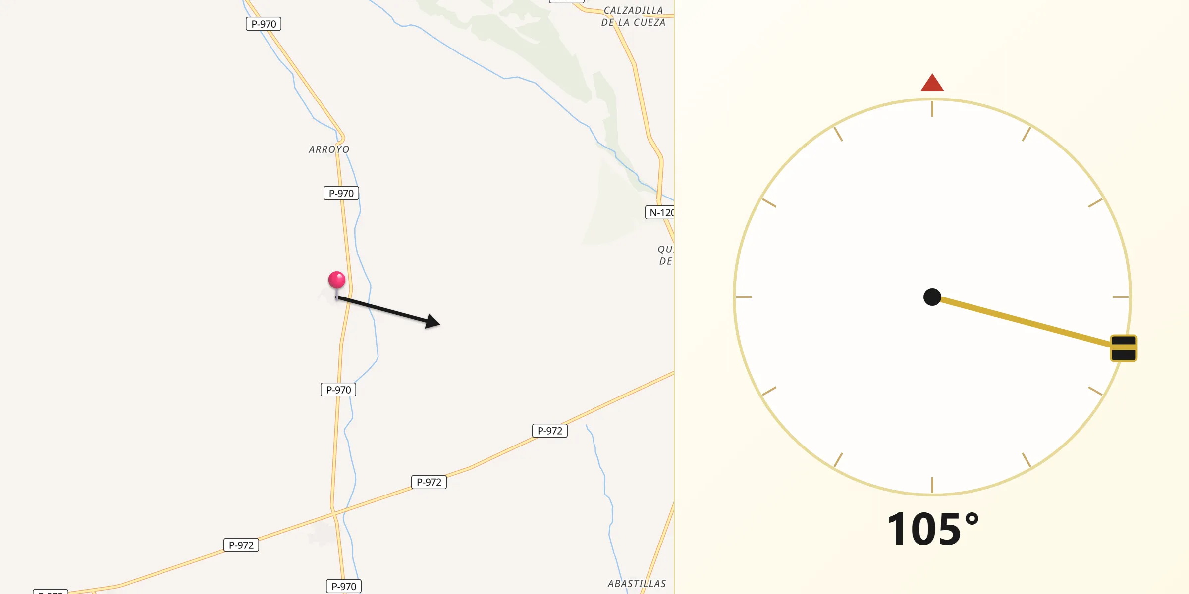 Dirección de la Qibla desde Villalcón