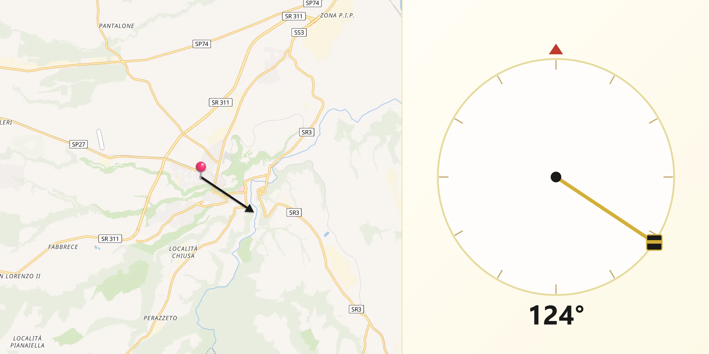Direzione della Qibla da Civita Castellana
