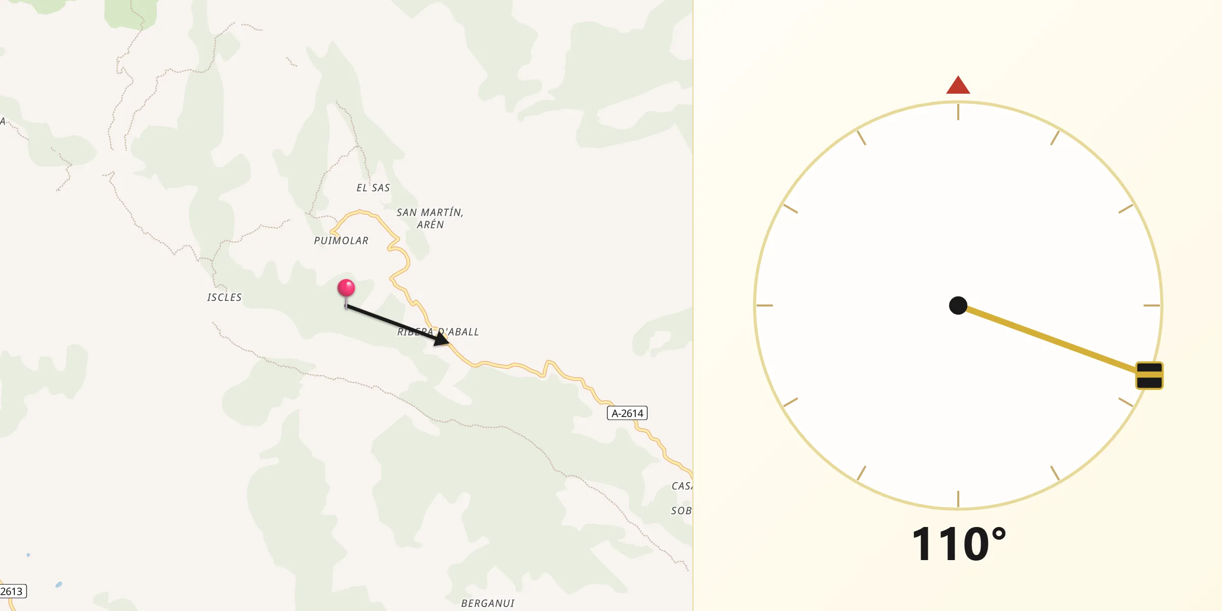 Dirección de la Qibla desde Arén