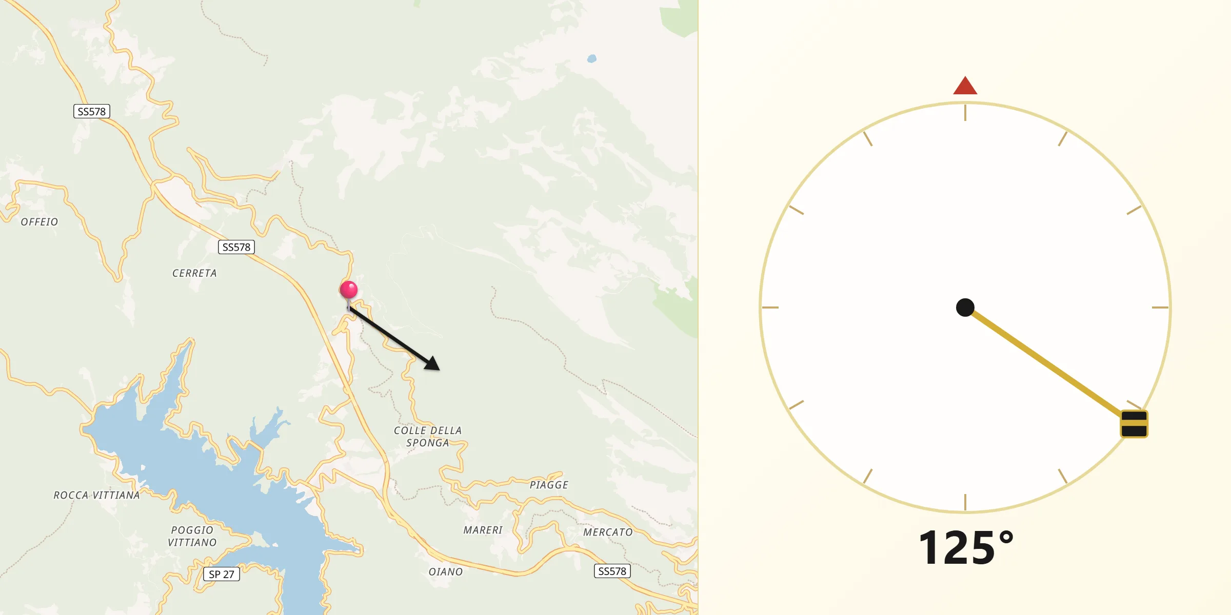 Direzione della Qibla da Petrella Salto