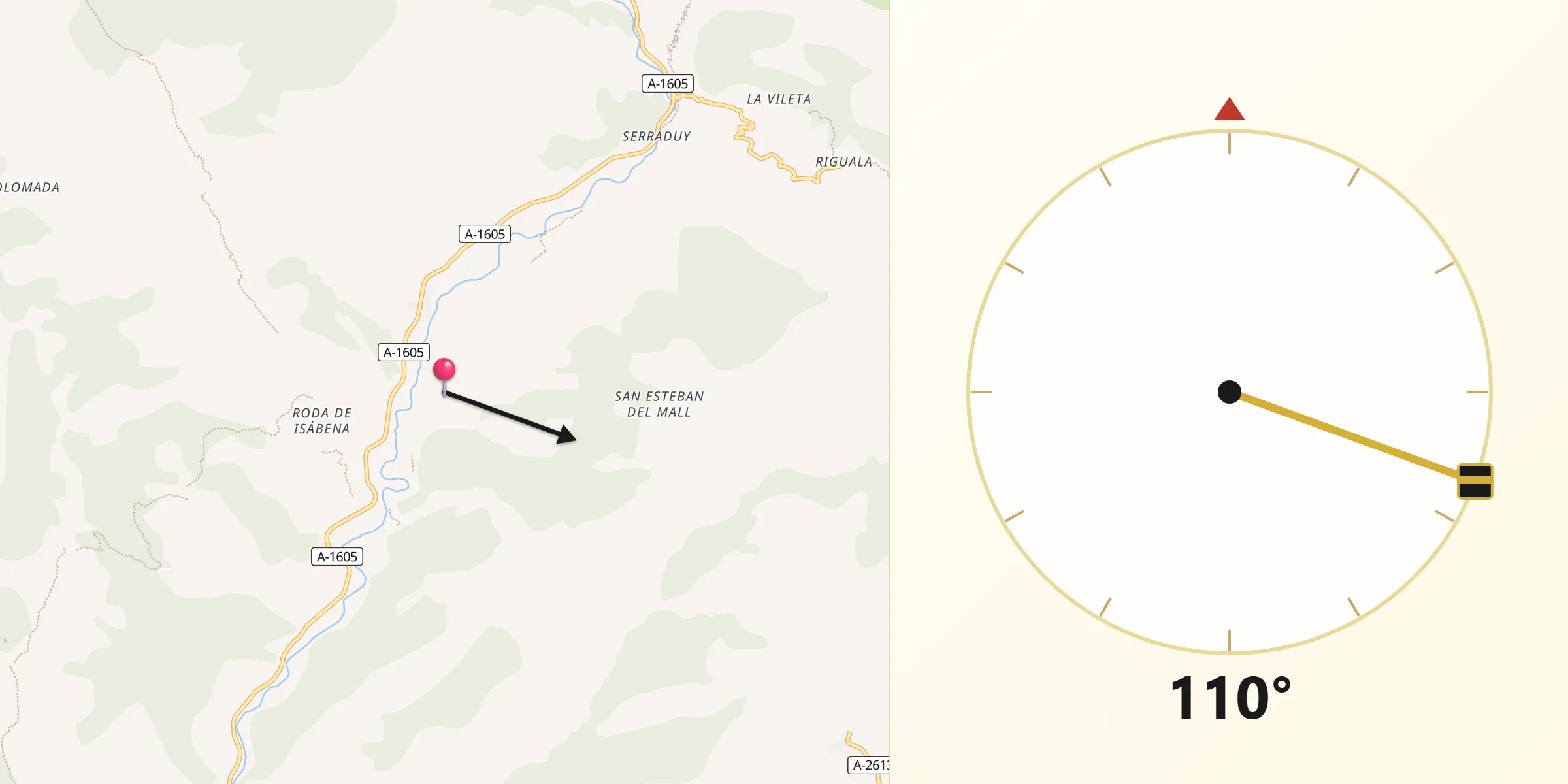 Dirección de la Qibla desde Isábena