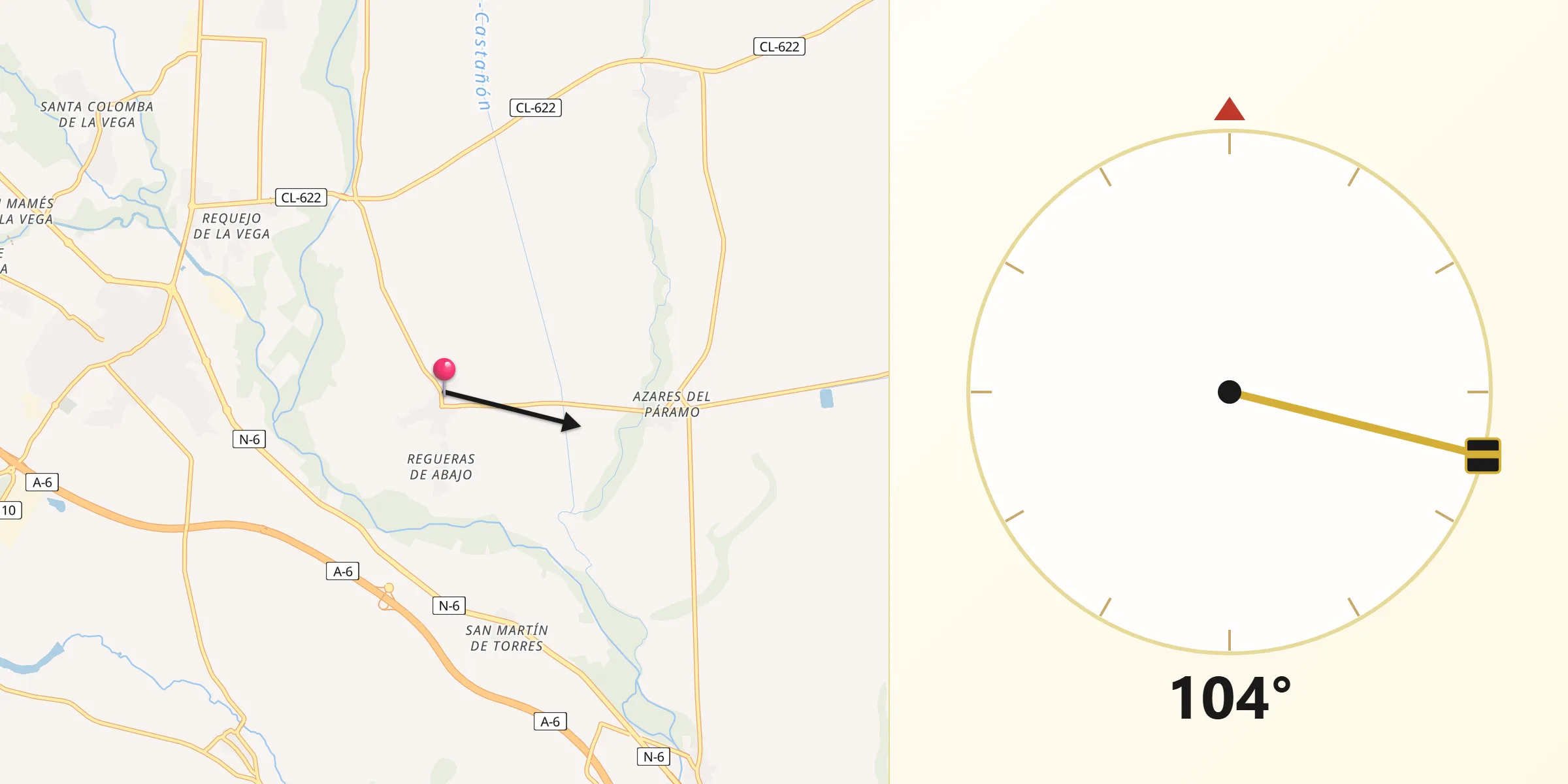 Dirección de la Qibla desde Regueras de Arriba