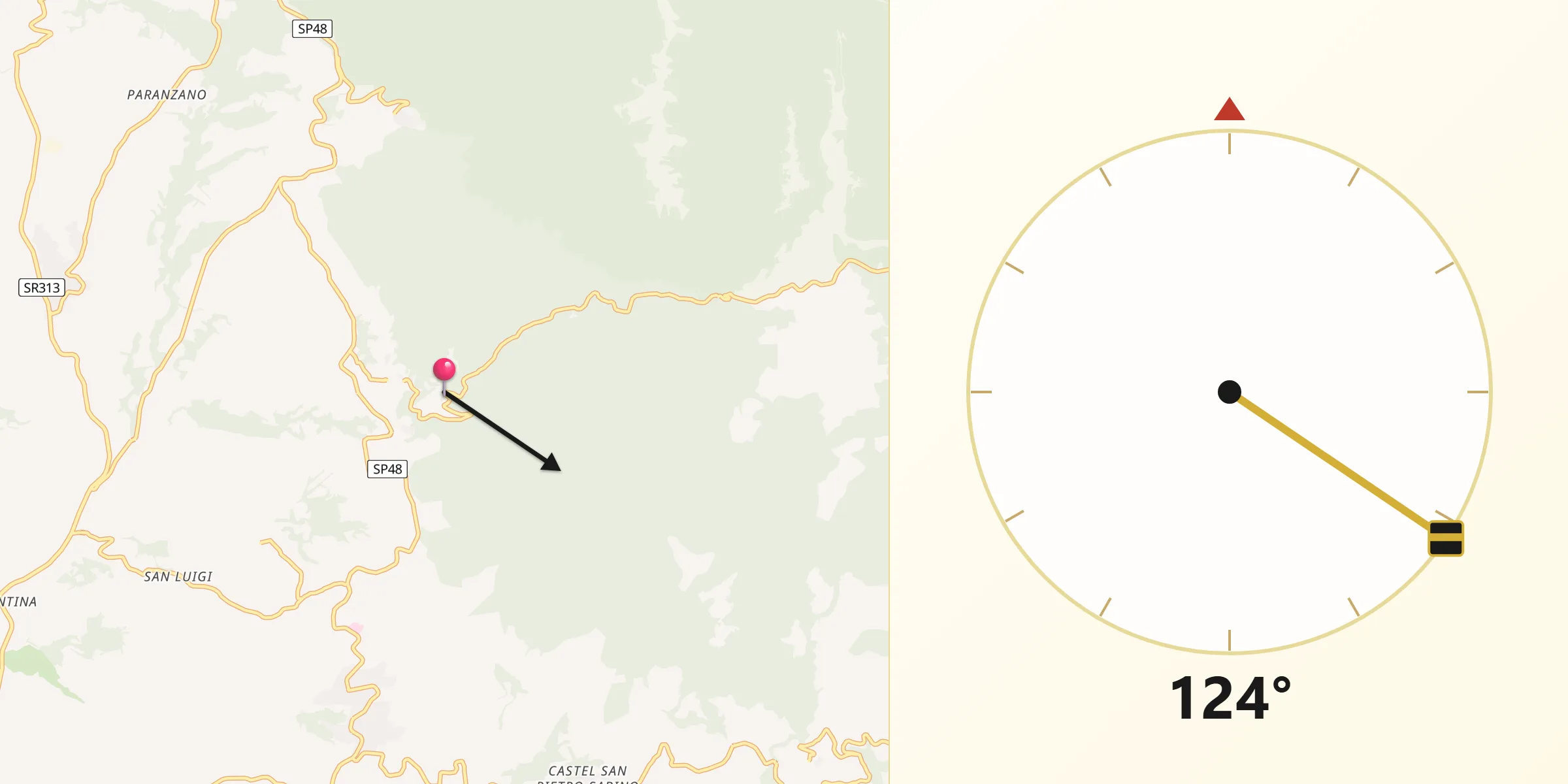 Direzione della Qibla da Poggio Catino