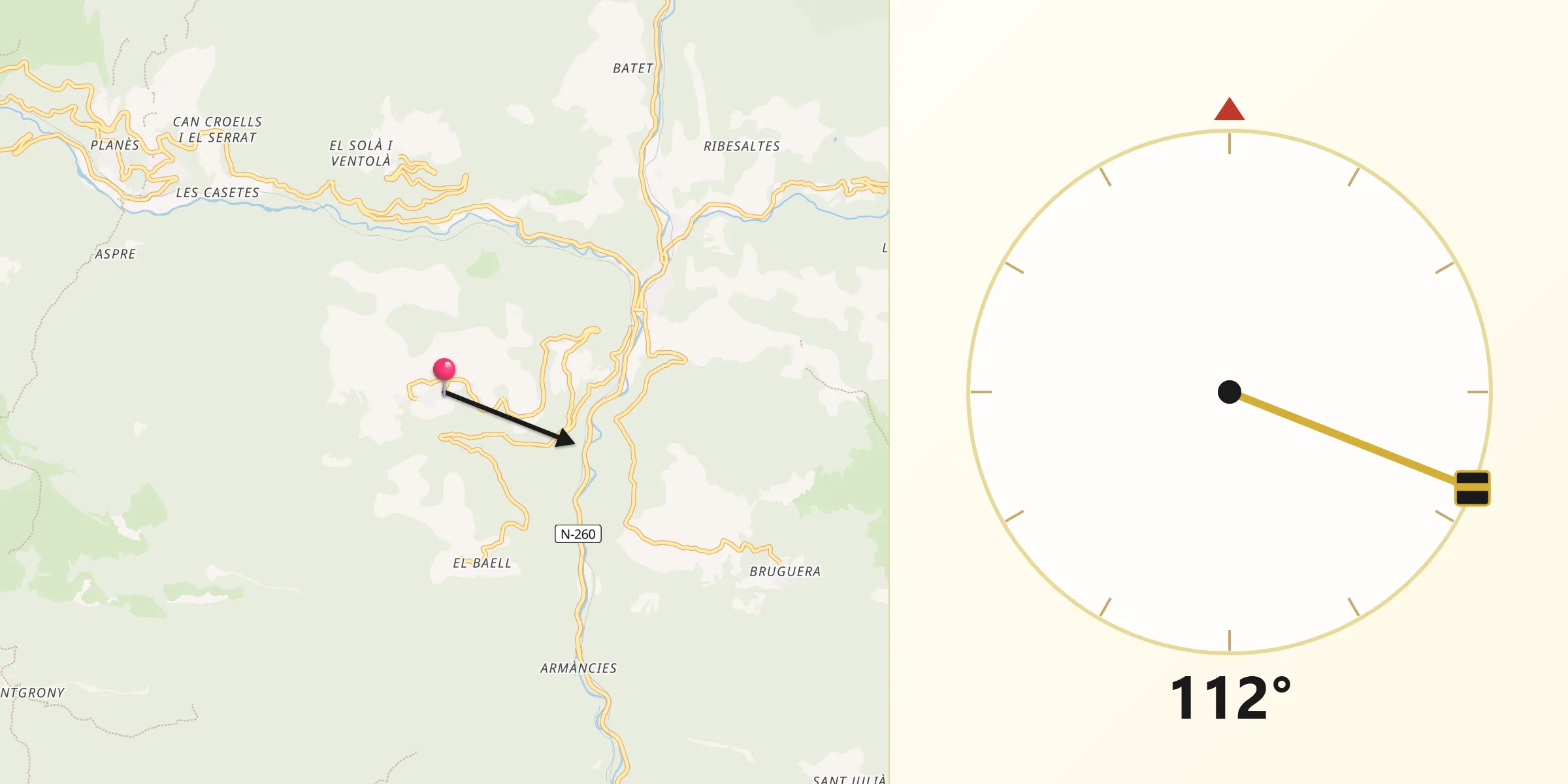 Dirección de la Qibla desde Campelles
