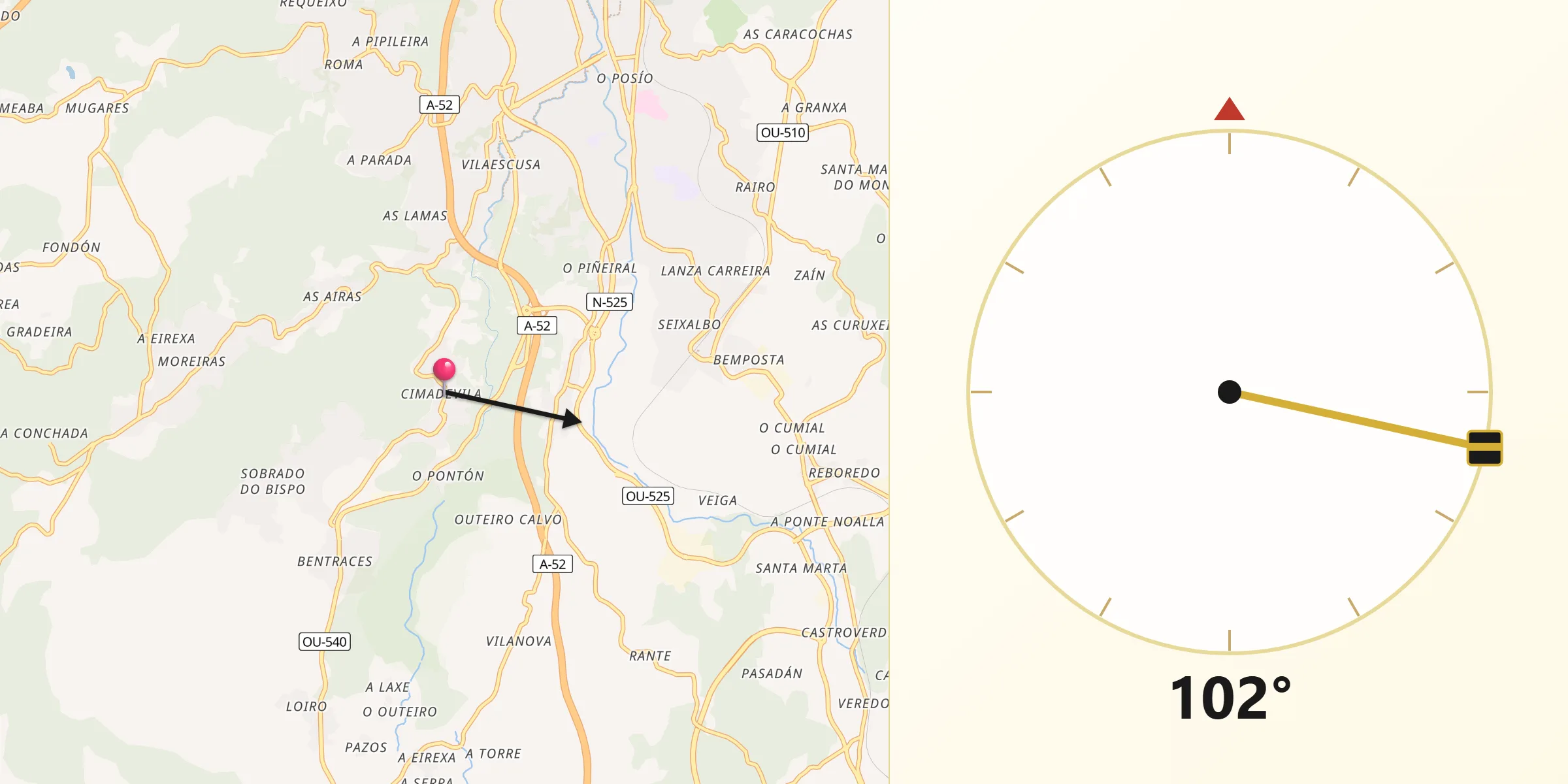 Dirección de la Qibla desde Barbadás