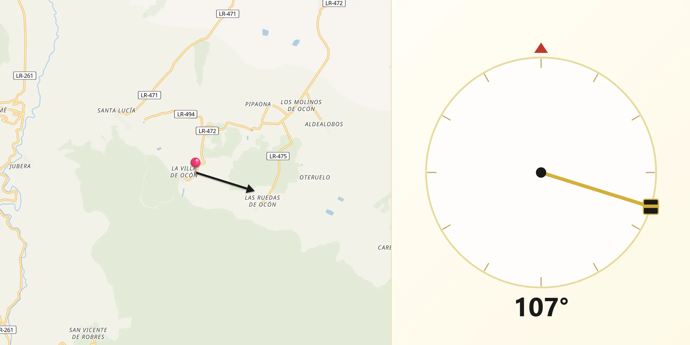 Dirección de la Qibla desde Ocón