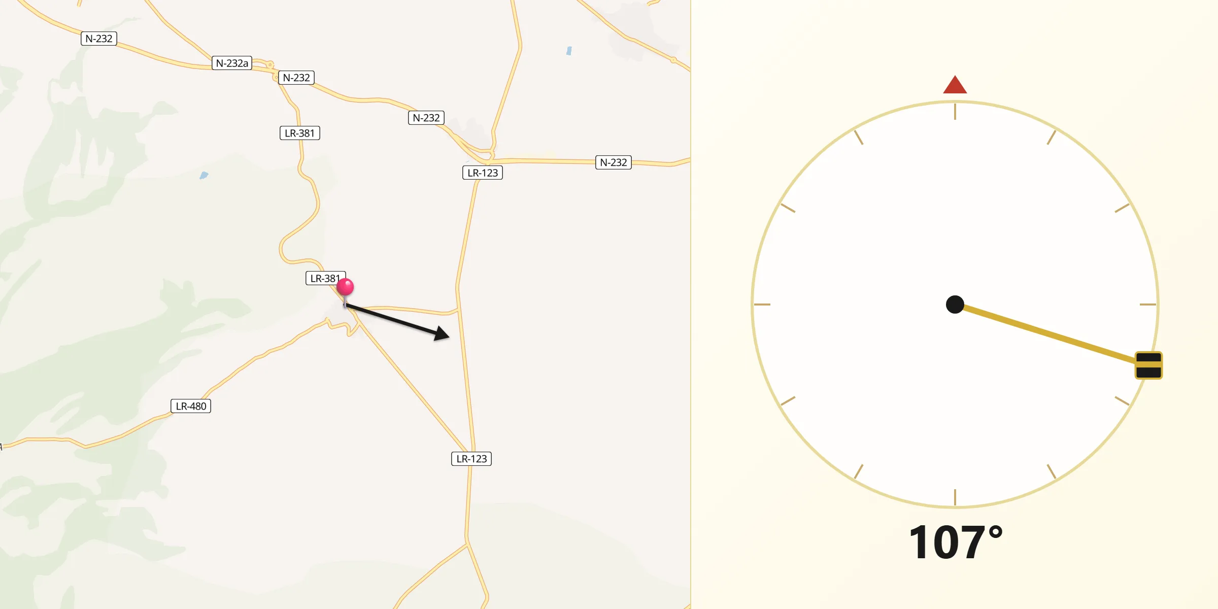 Dirección de la Qibla desde Tudelilla