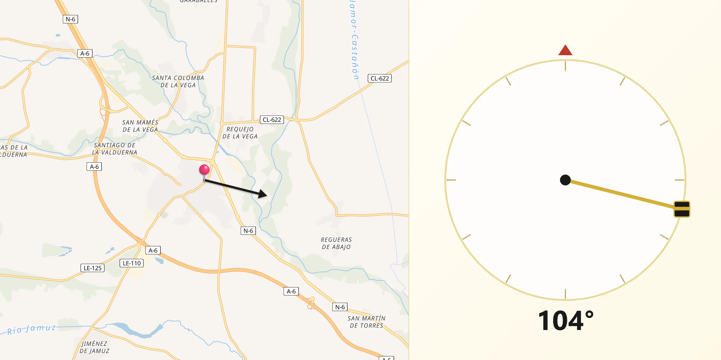 Dirección de la Qibla desde La Bañeza