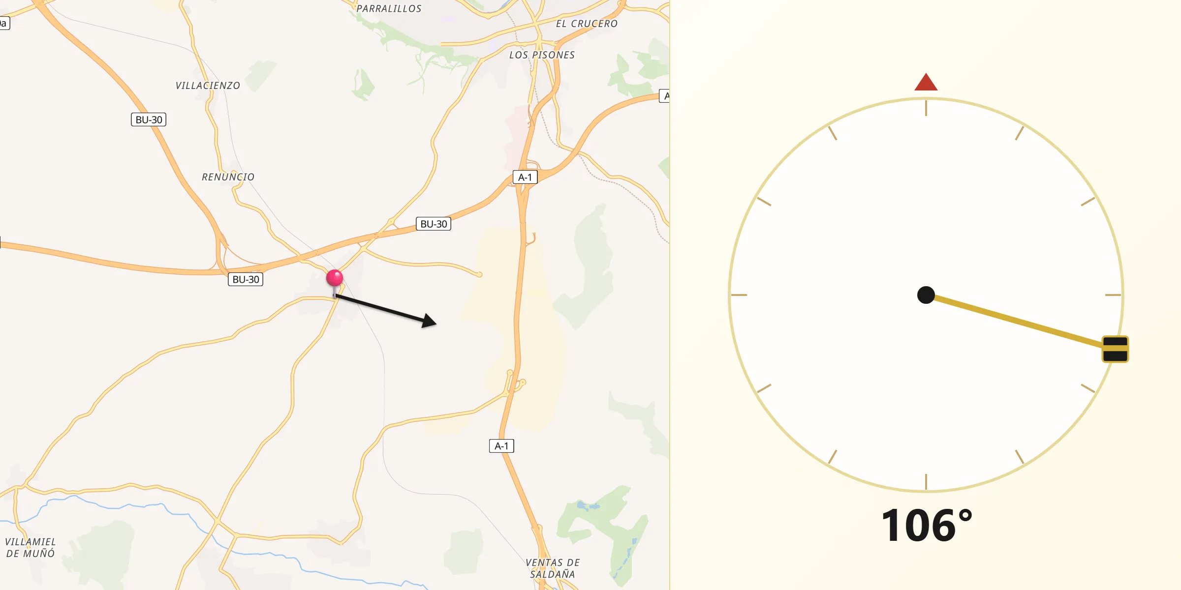 Dirección de la Qibla desde Villagonzalo Pedernales