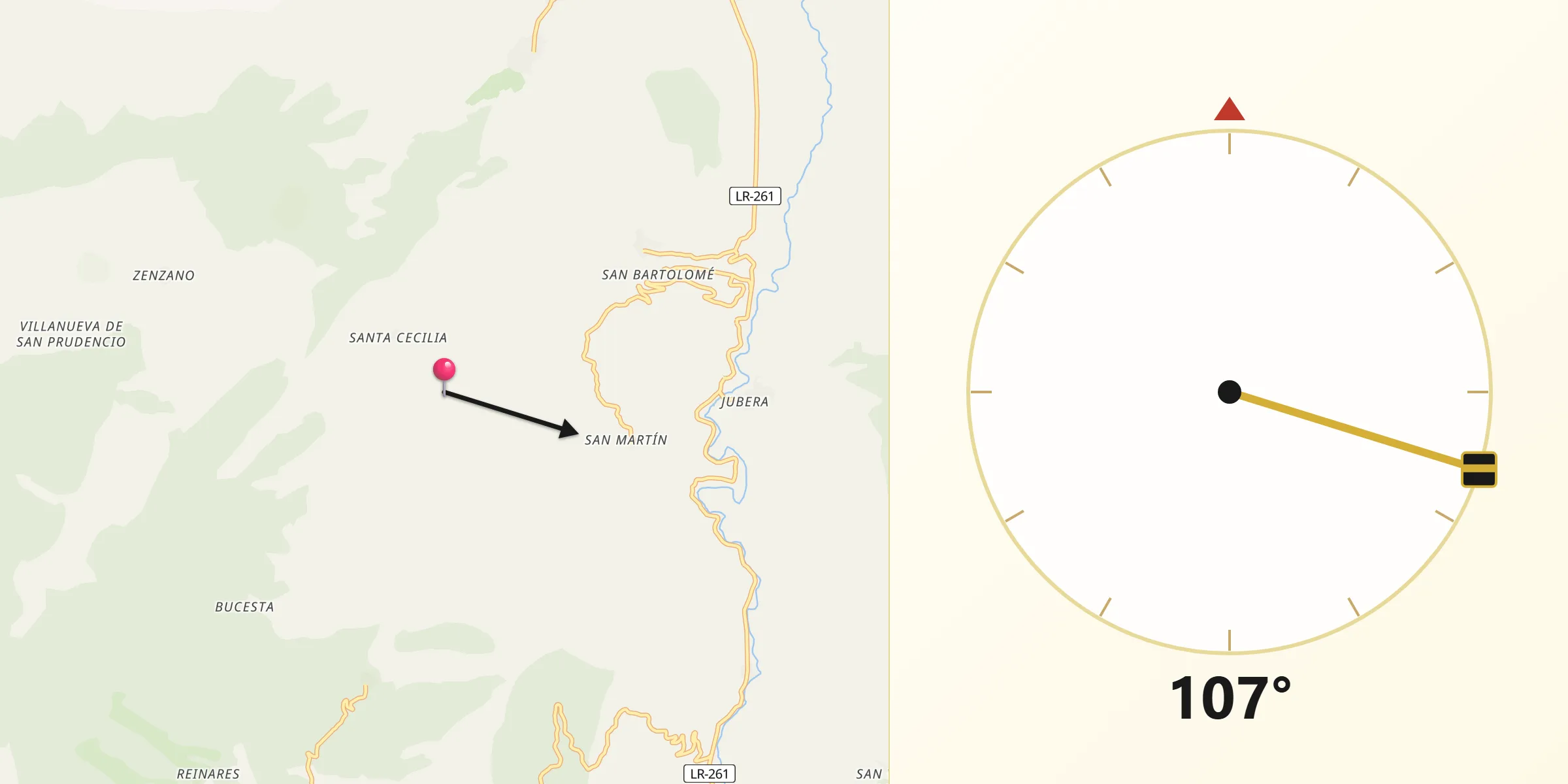Dirección de la Qibla desde Santa Engracia del Jubera