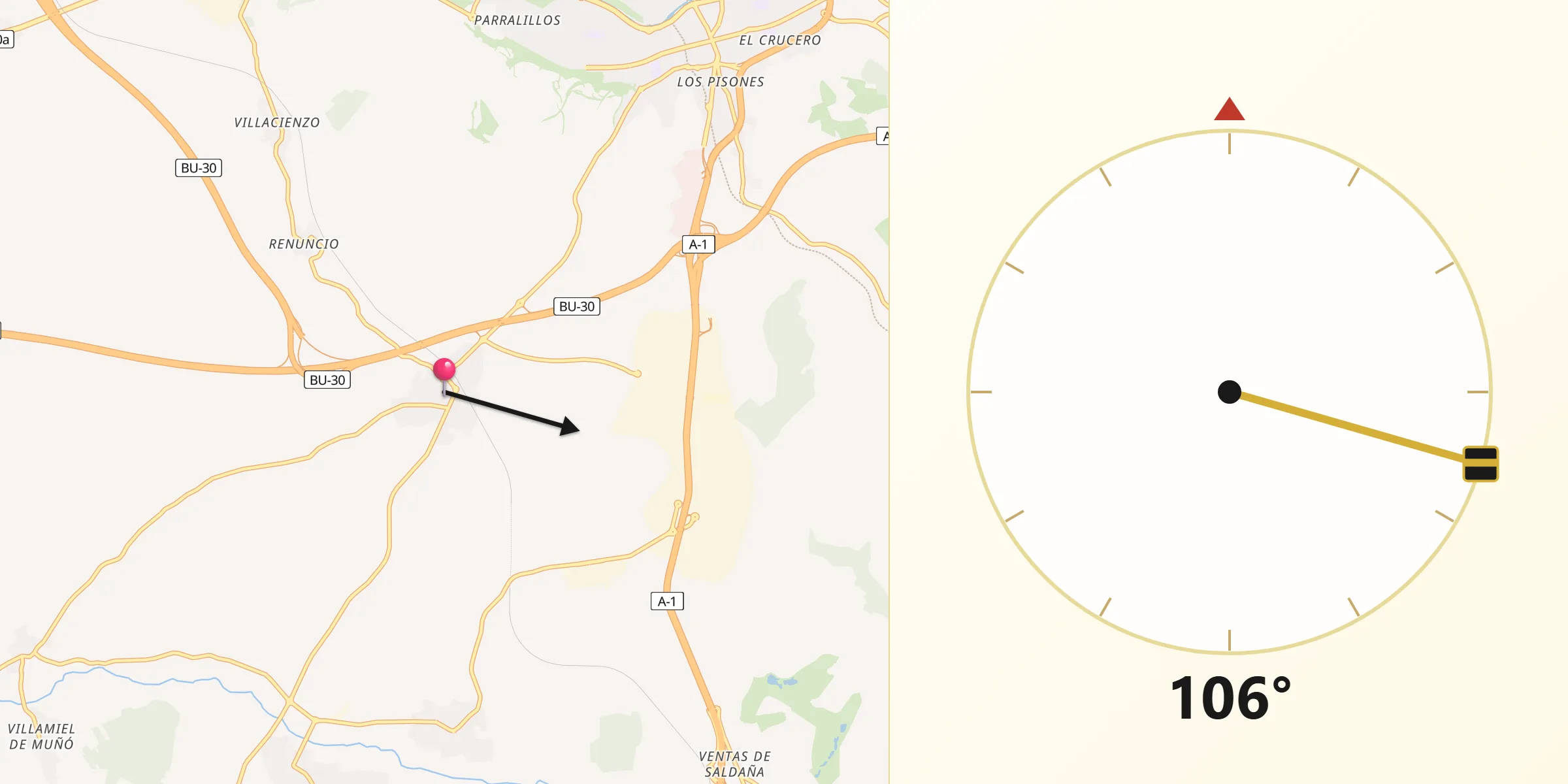 Dirección de la Qibla desde Villagonzalo-Pedernales