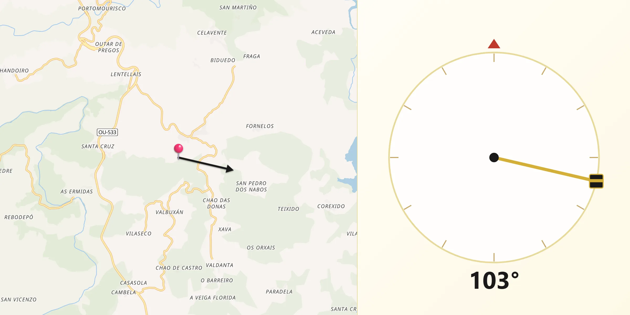 Dirección de la Qibla desde Bolo O