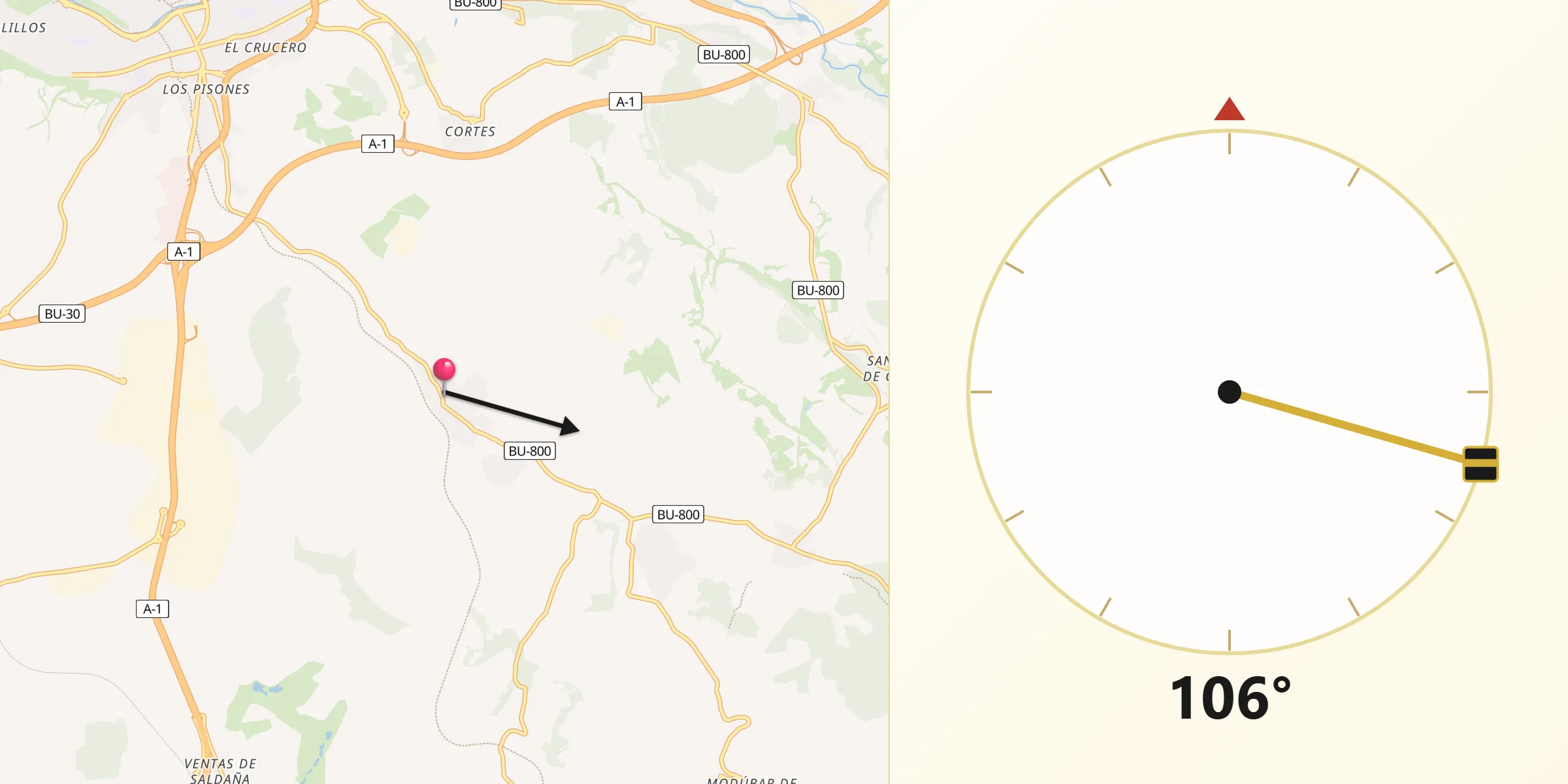 Dirección de la Qibla desde Cardeñadijo