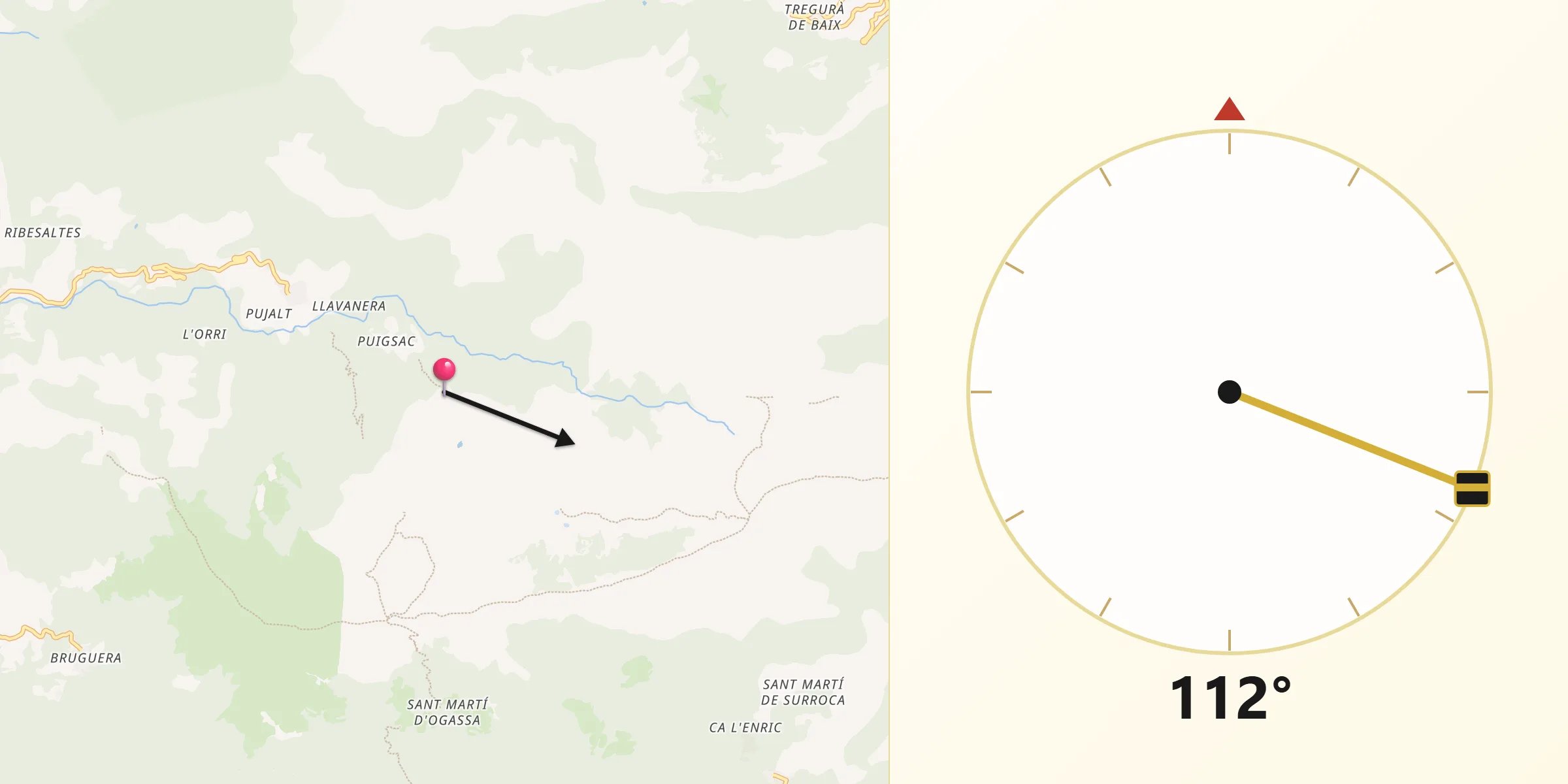 Dirección de la Qibla desde Pardines