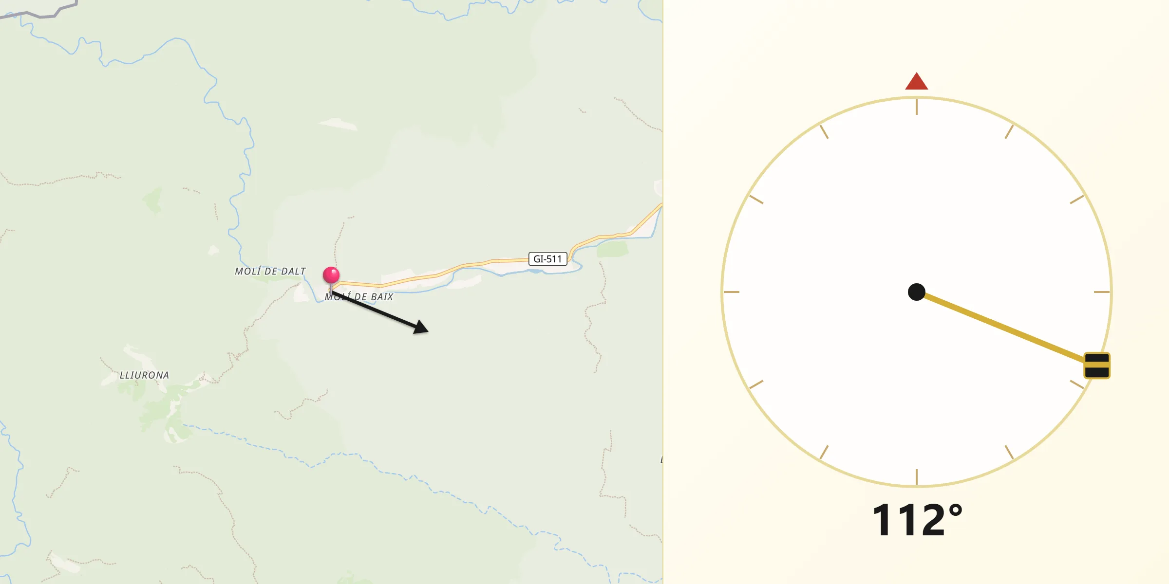 Dirección de la Qibla desde Albanyà