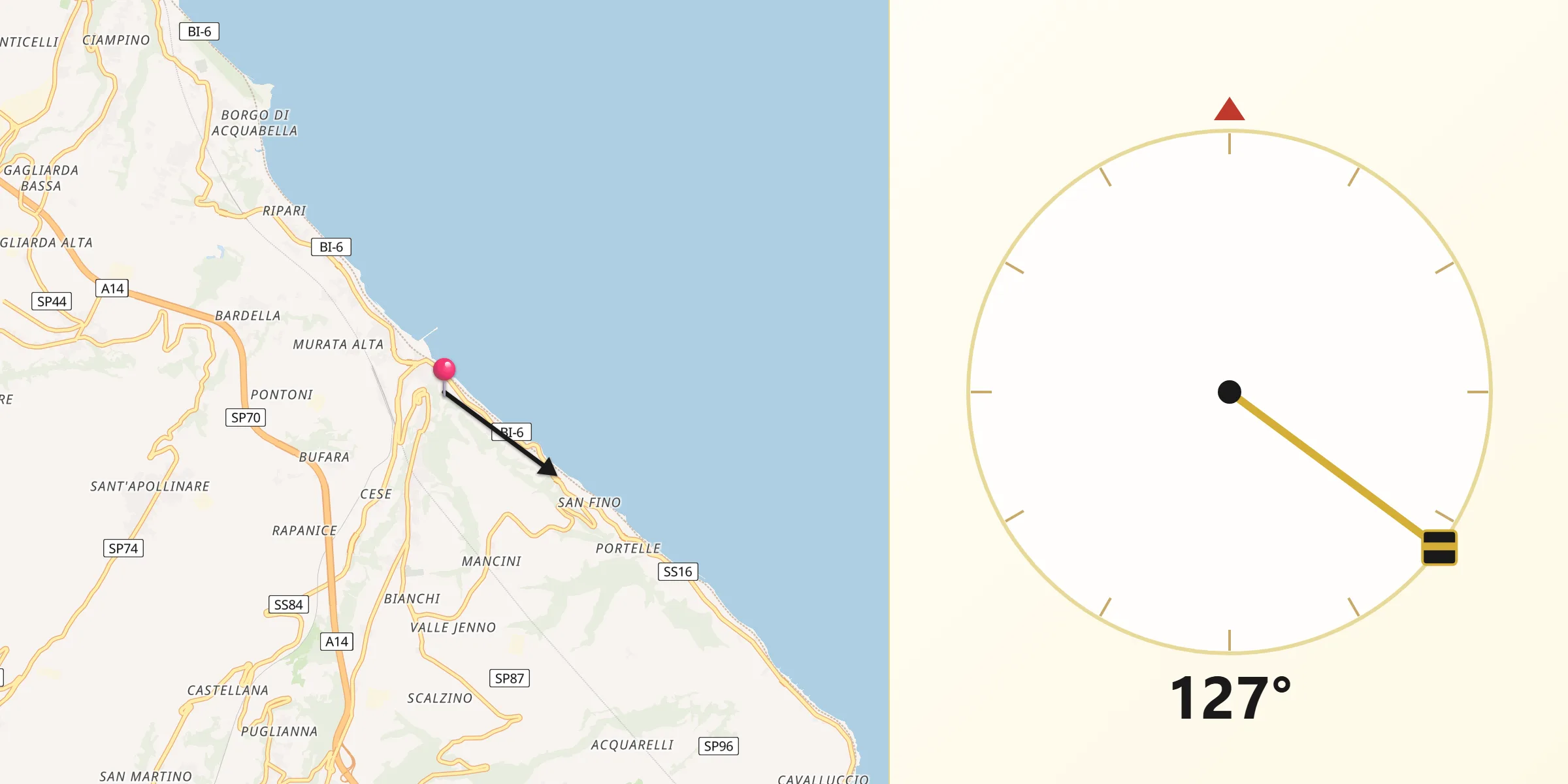 Direzione della Qibla da Marina di San Vito