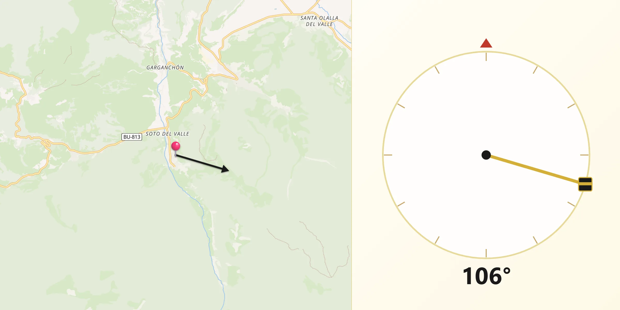 Dirección de la Qibla desde Santa Cruz del Valle Urbión