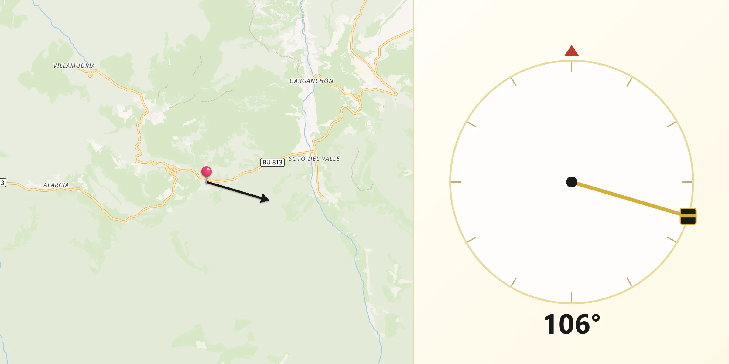 Dirección de la Qibla desde Valmala
