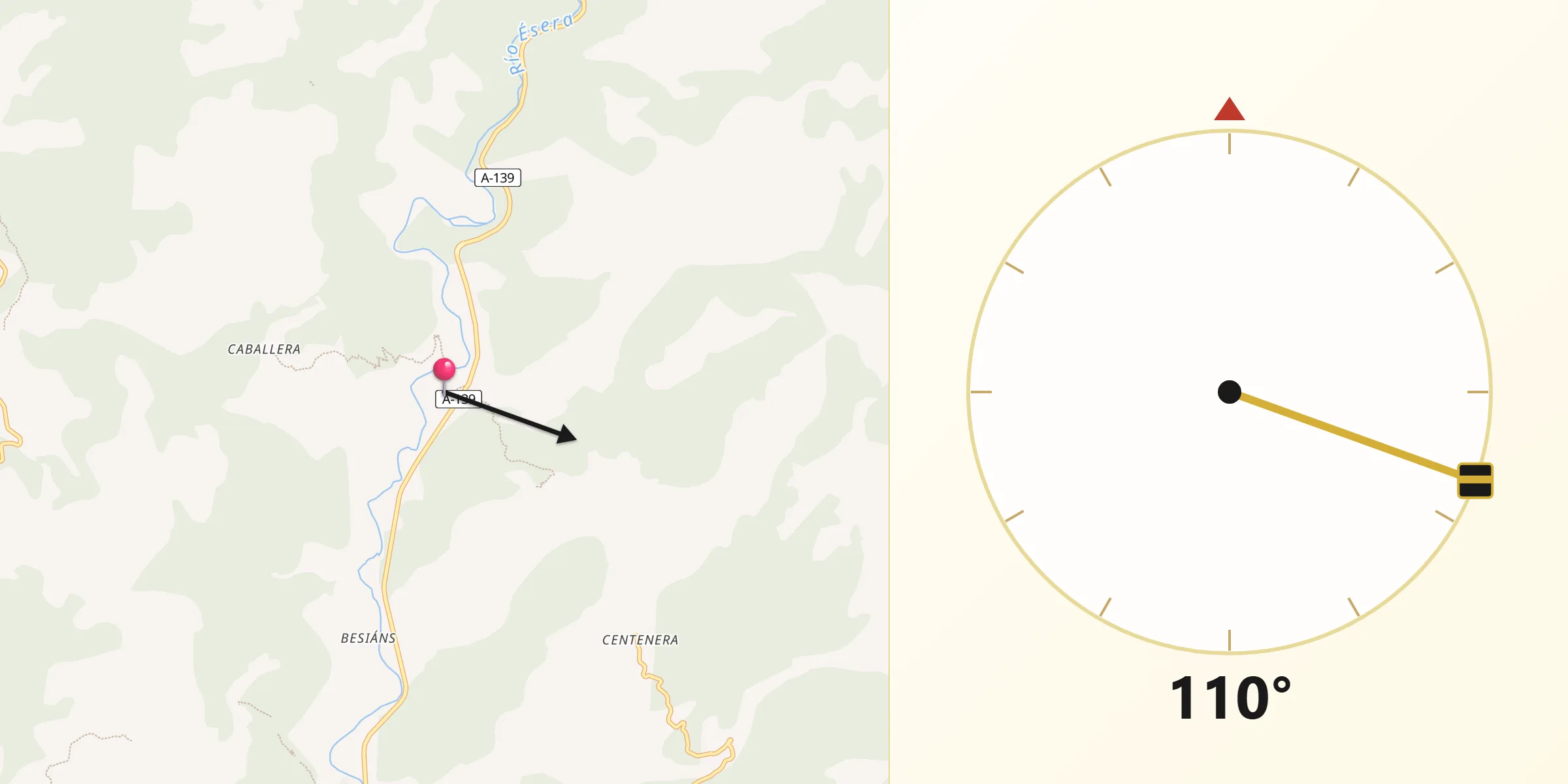 Dirección de la Qibla desde Santaliestra y San Quílez