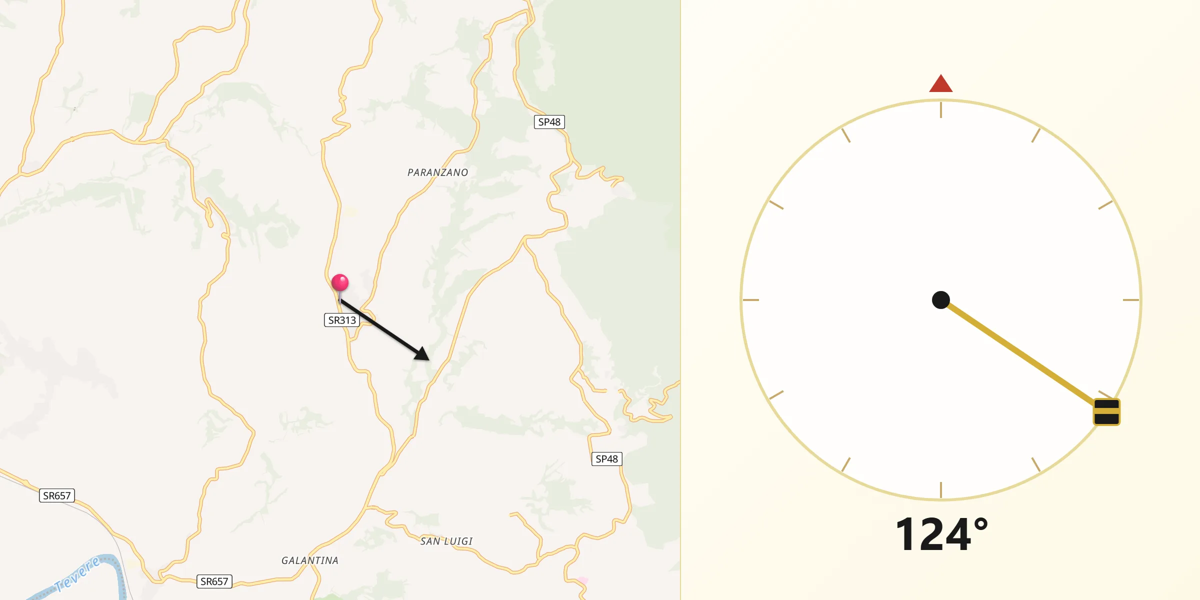 Direzione della Qibla da Cantalupo in Sabina