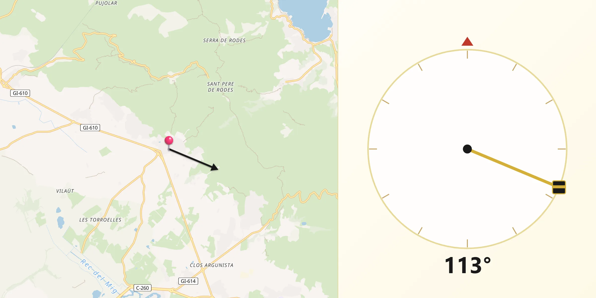 Dirección de la Qibla desde Palau-saverdera