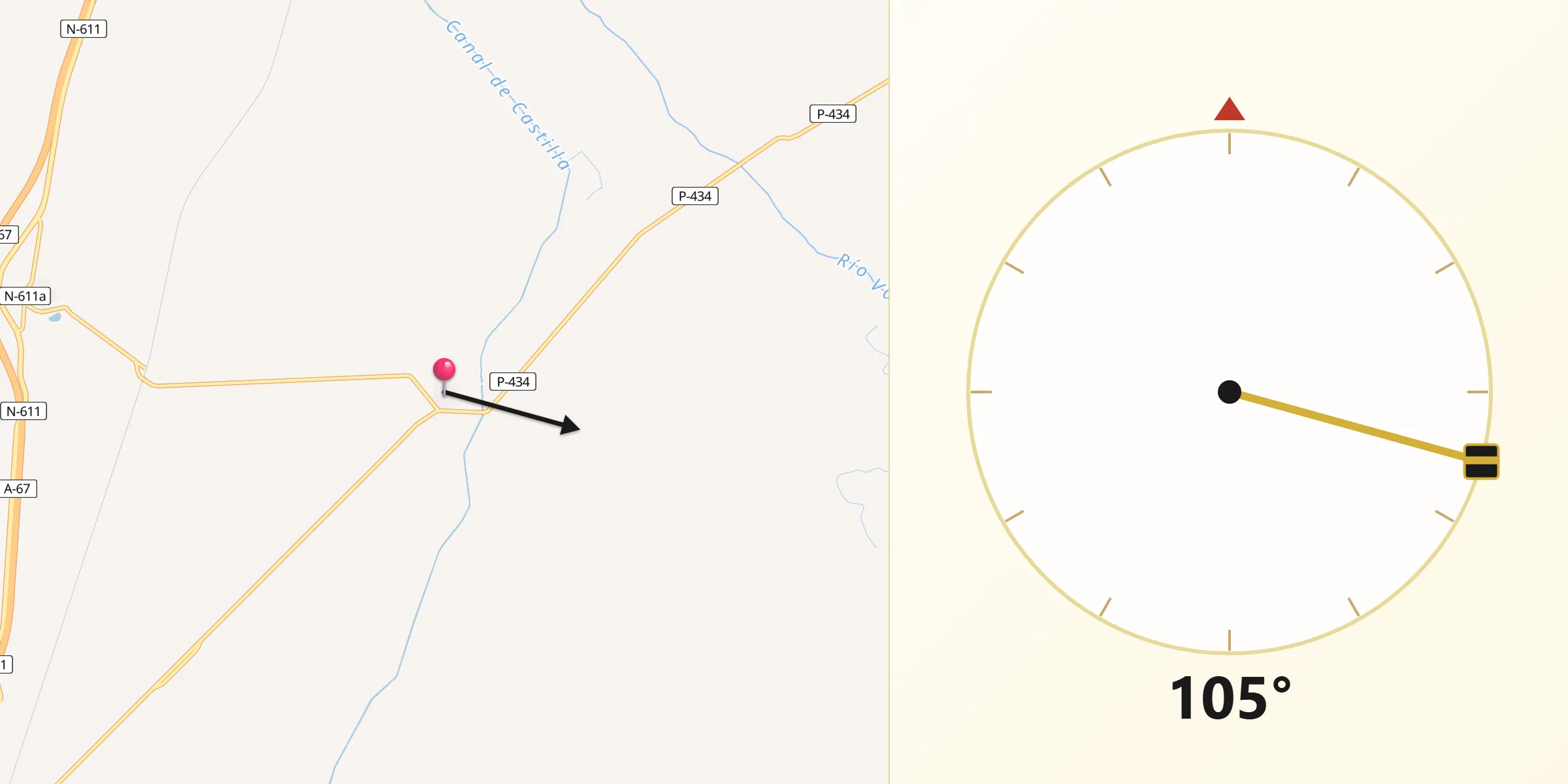 Dirección de la Qibla desde Requena de Campos