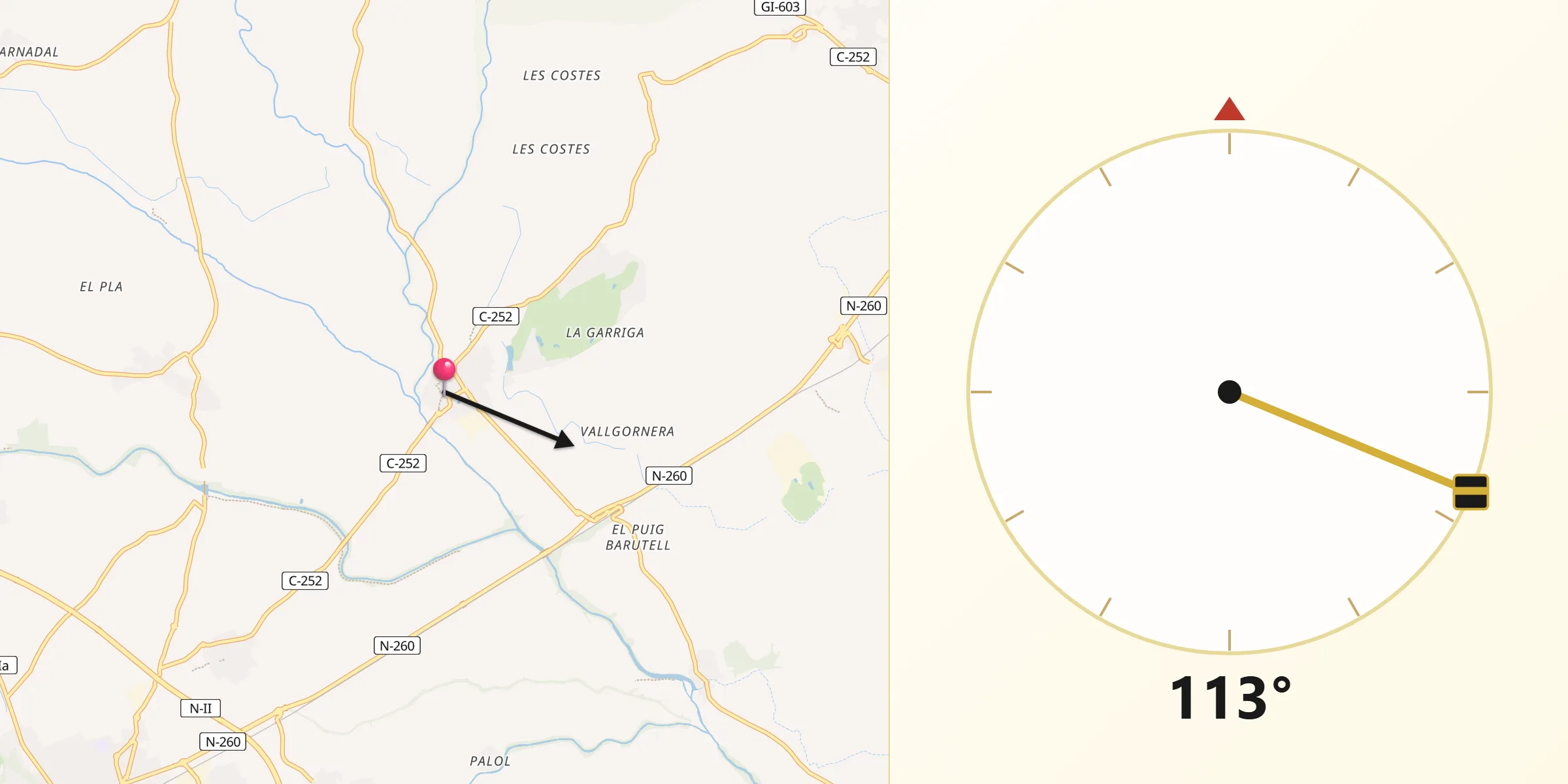 Dirección de la Qibla desde Peralada