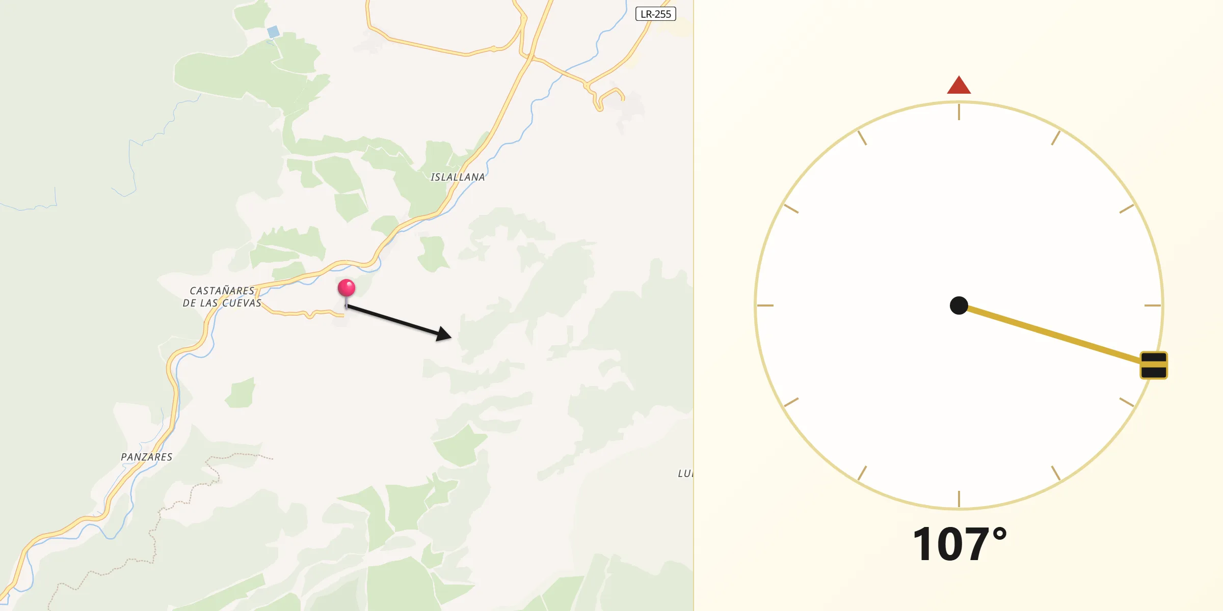 Dirección de la Qibla desde Viguera