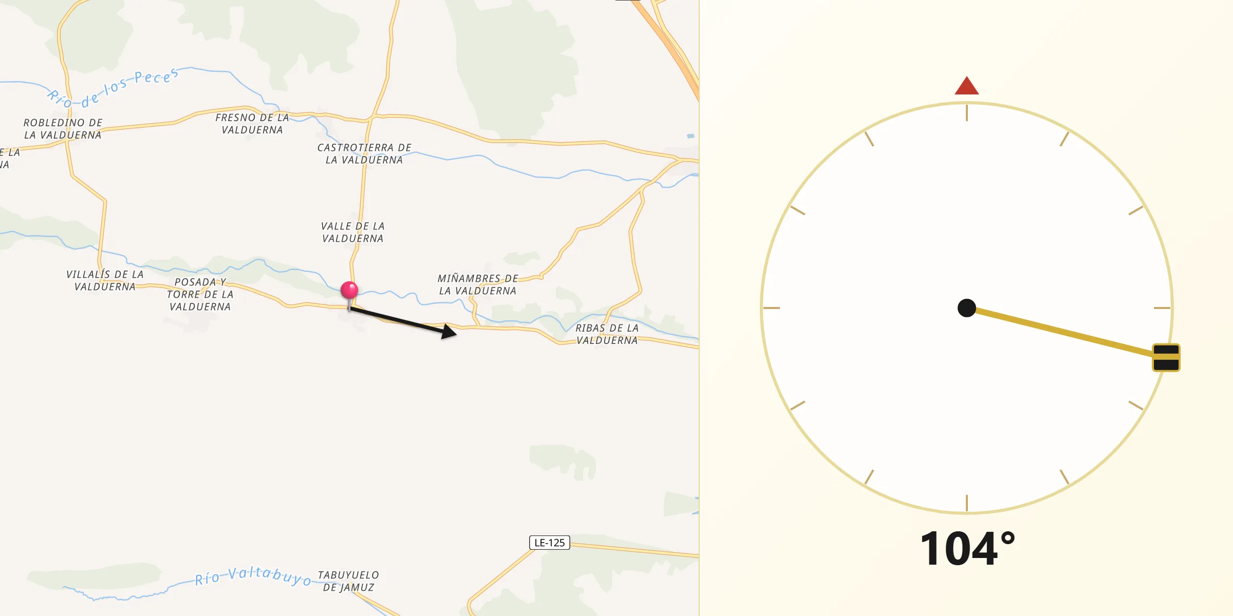Dirección de la Qibla desde Villamontán de la Valduerna