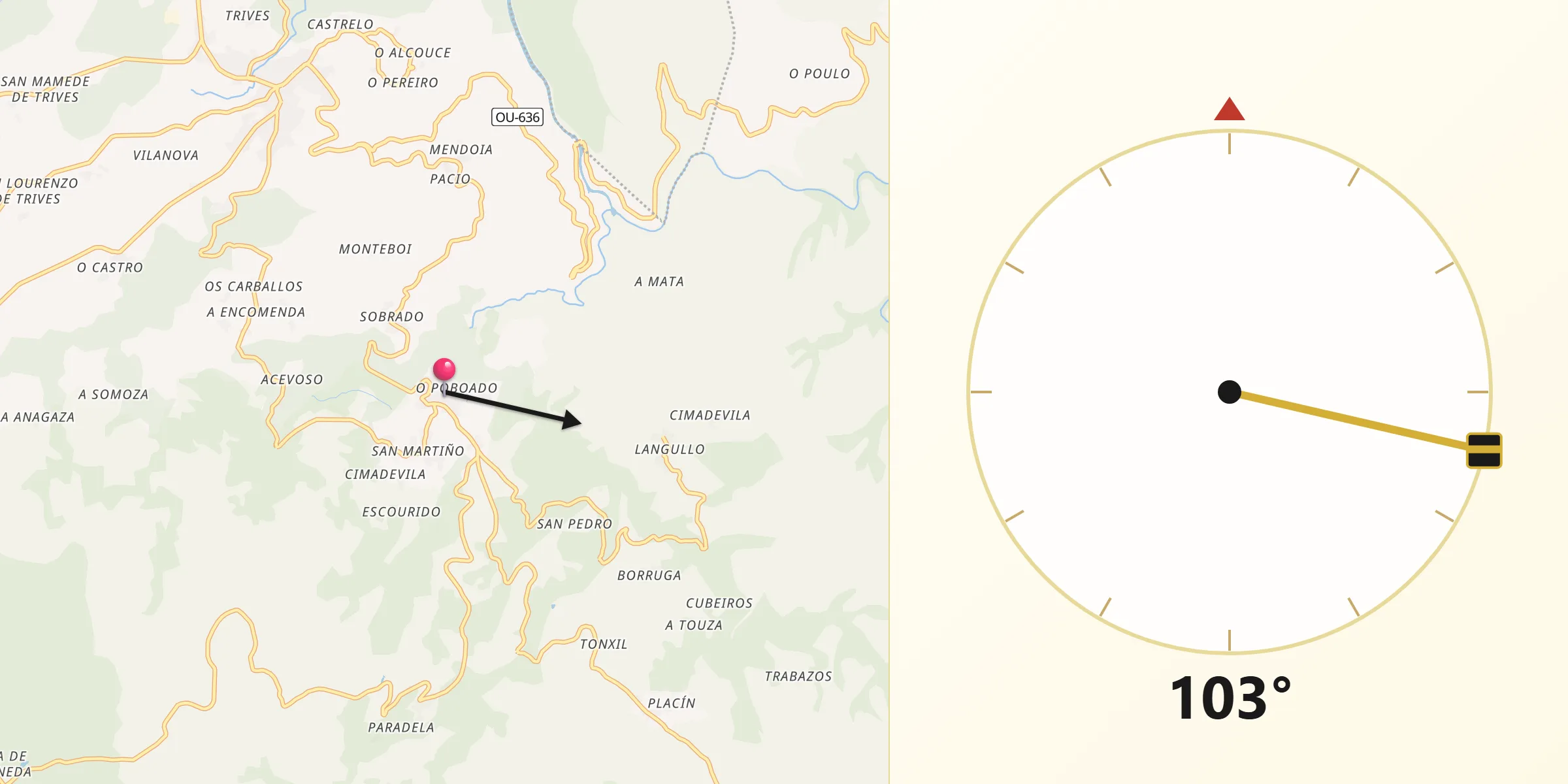 Dirección de la Qibla desde Manzaneda
