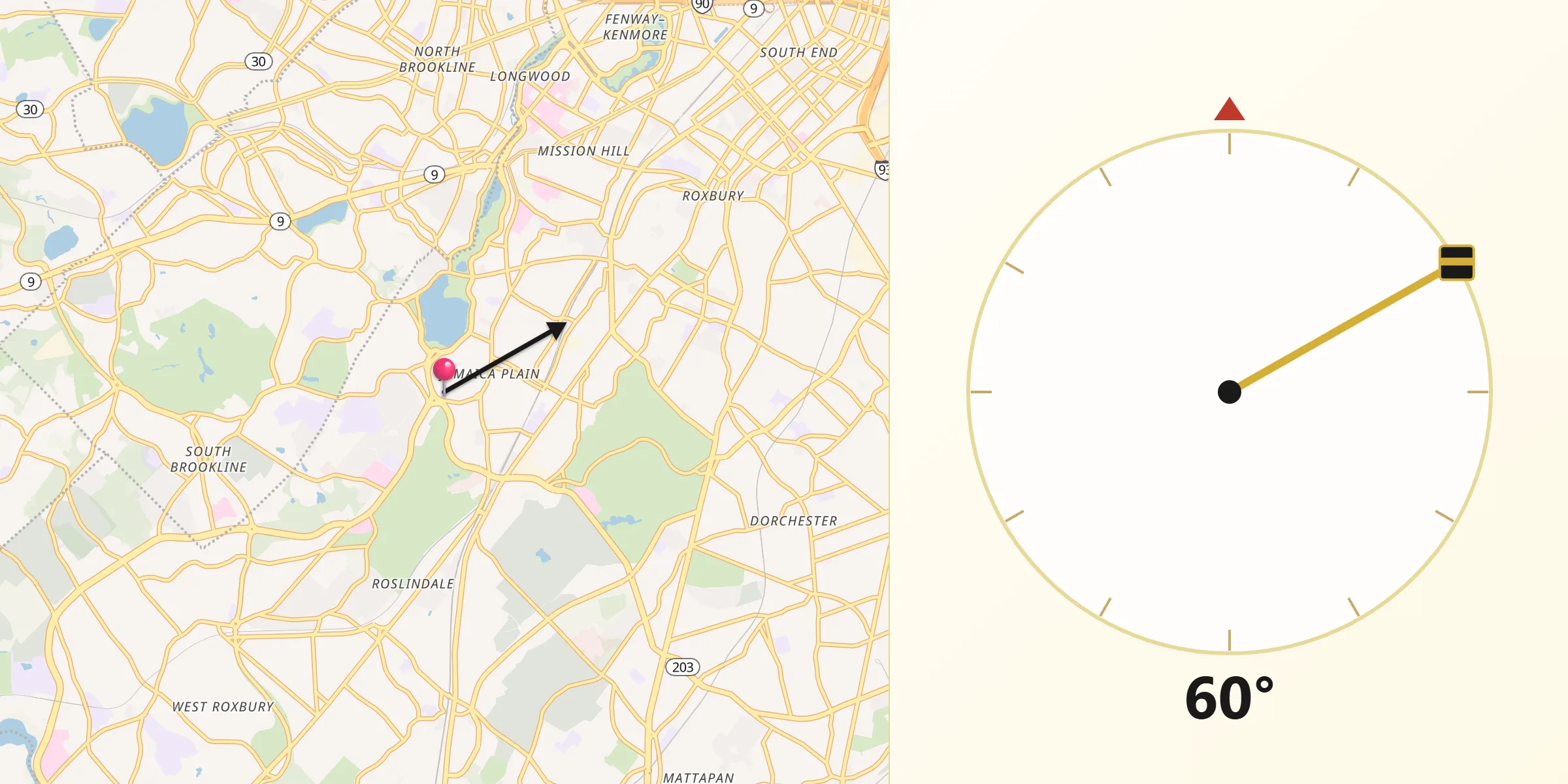 Qibla Direction from Jamaica Plain