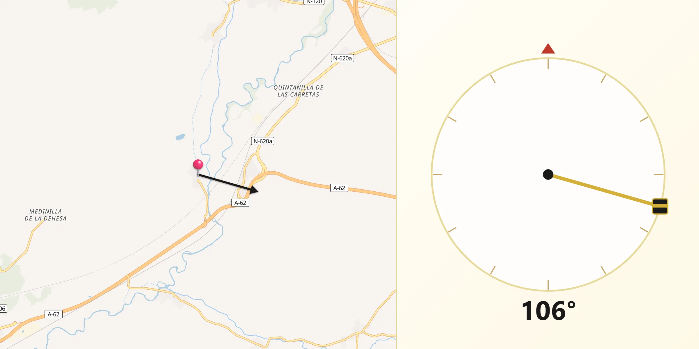 Dirección de la Qibla desde Frandovínez