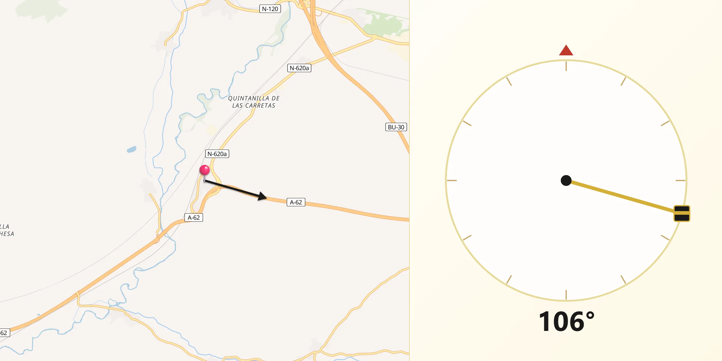 Dirección de la Qibla desde Buniel