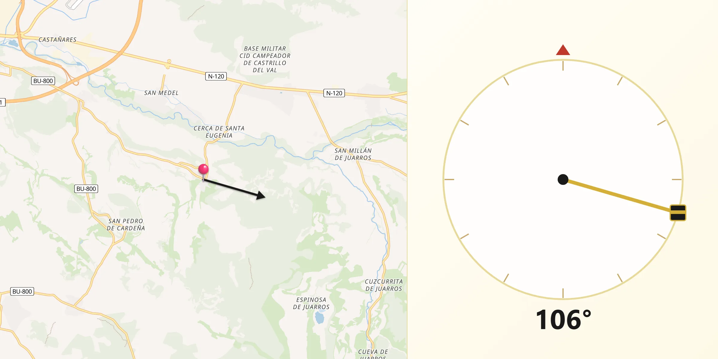 Dirección de la Qibla desde Castrillo del Val