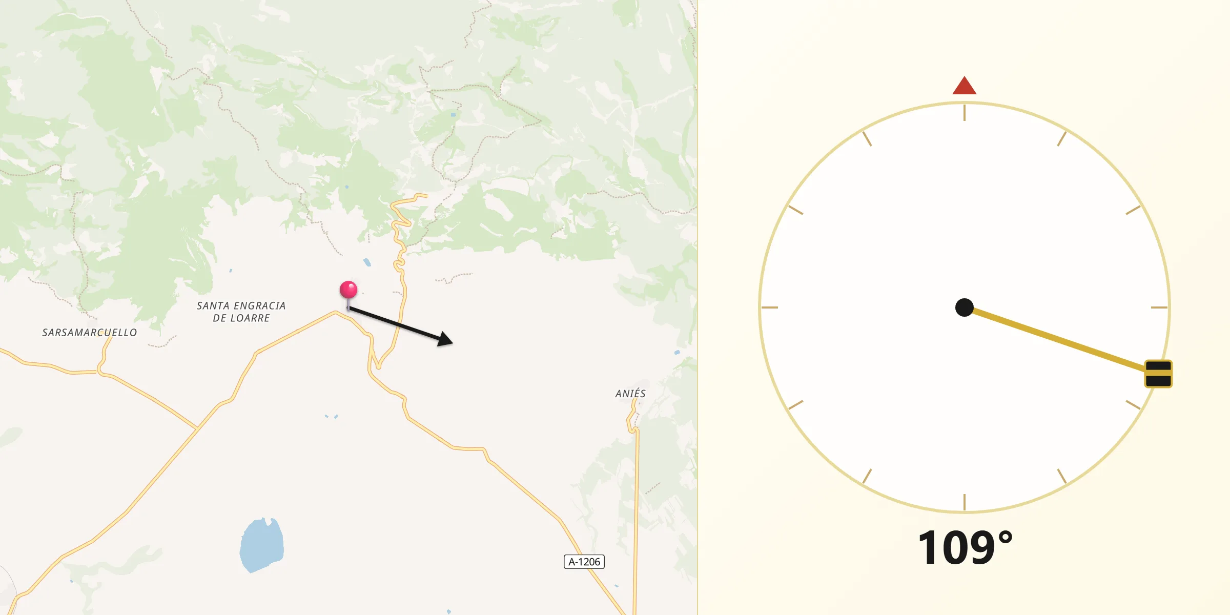 Dirección de la Qibla desde Loarre