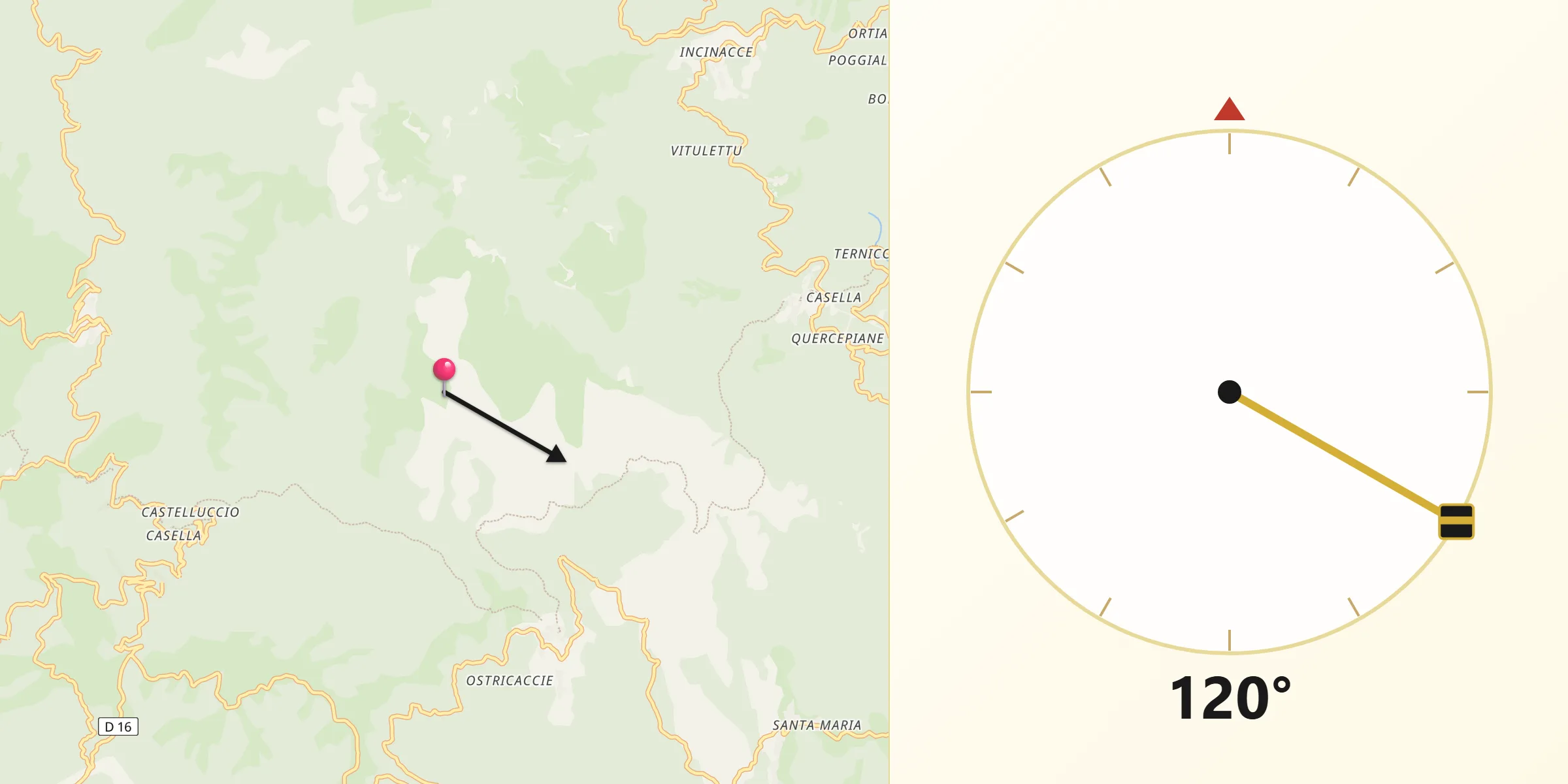 Direction vers la Qibla depuis Perelli