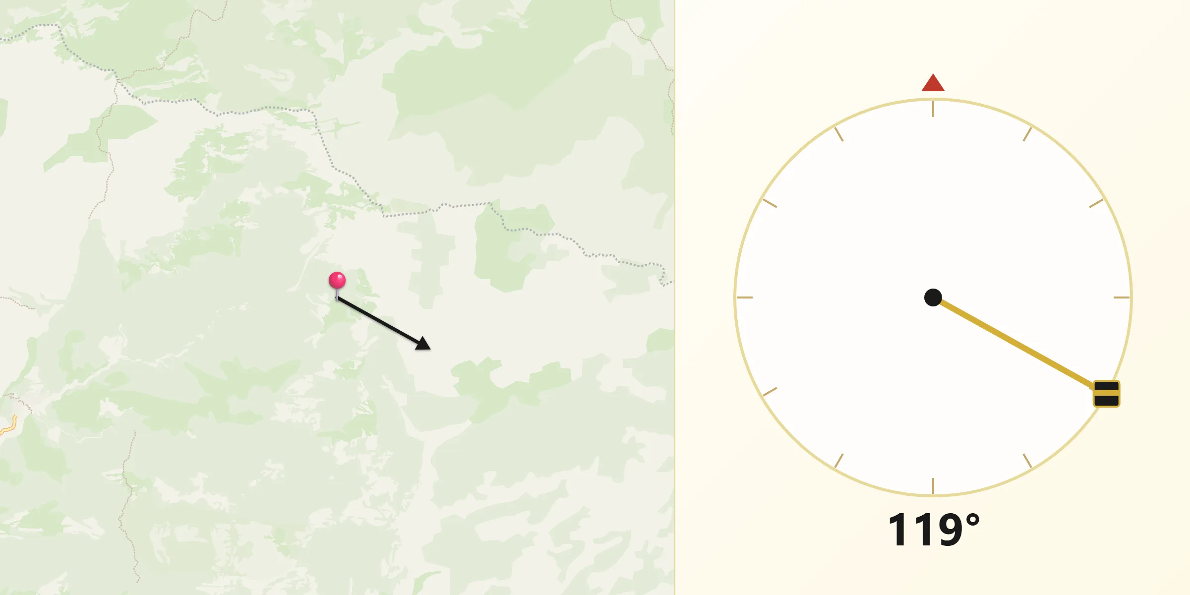 Direction vers la Qibla depuis Albertacce