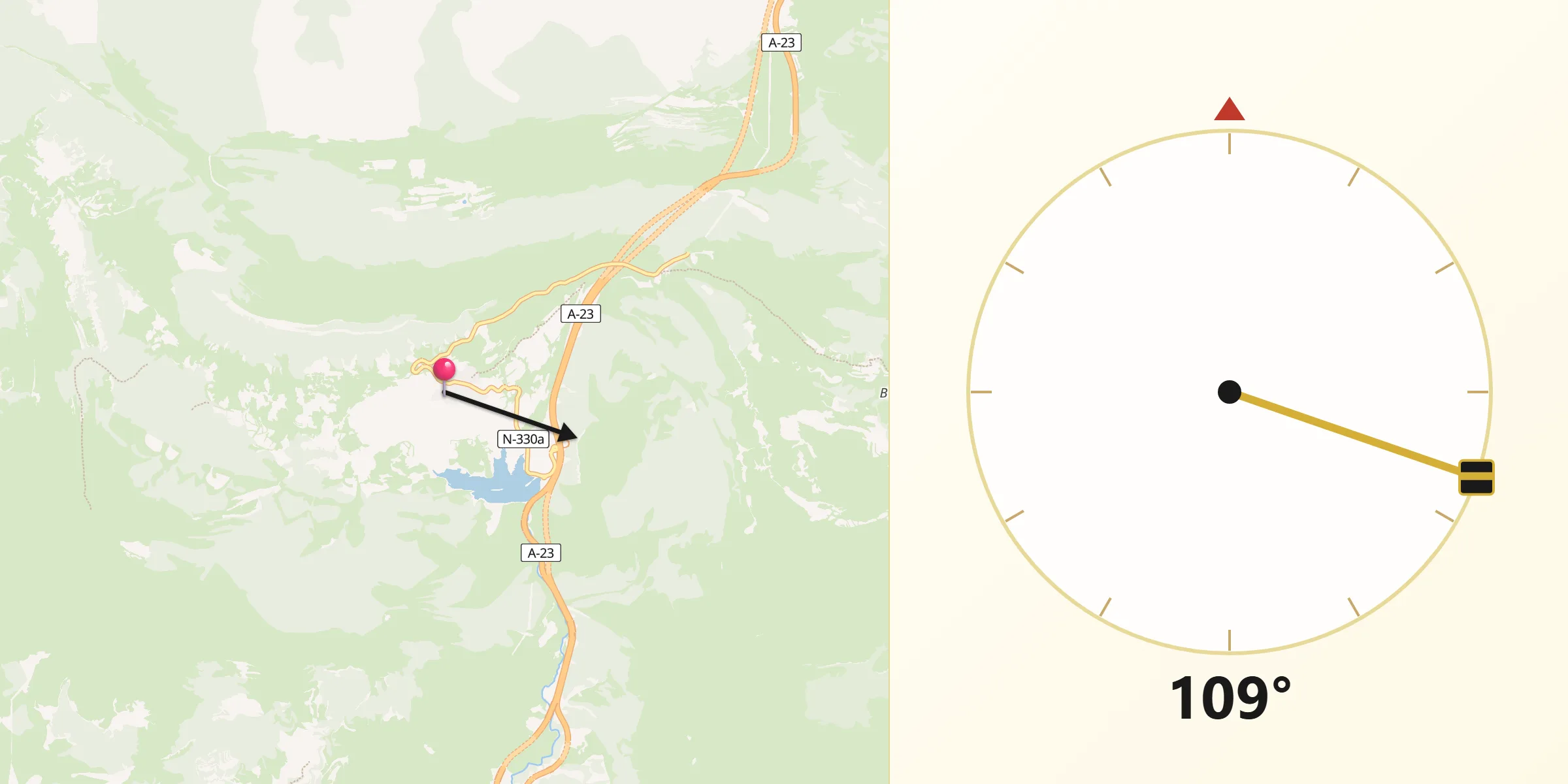 Dirección de la Qibla desde Arguis