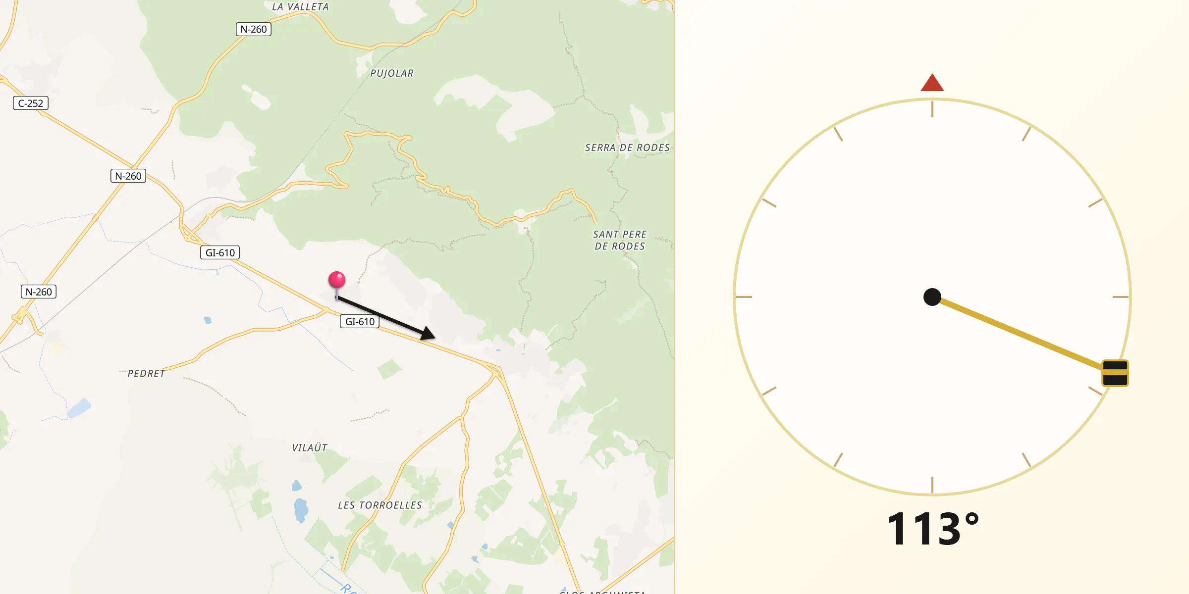 Dirección de la Qibla desde Pau