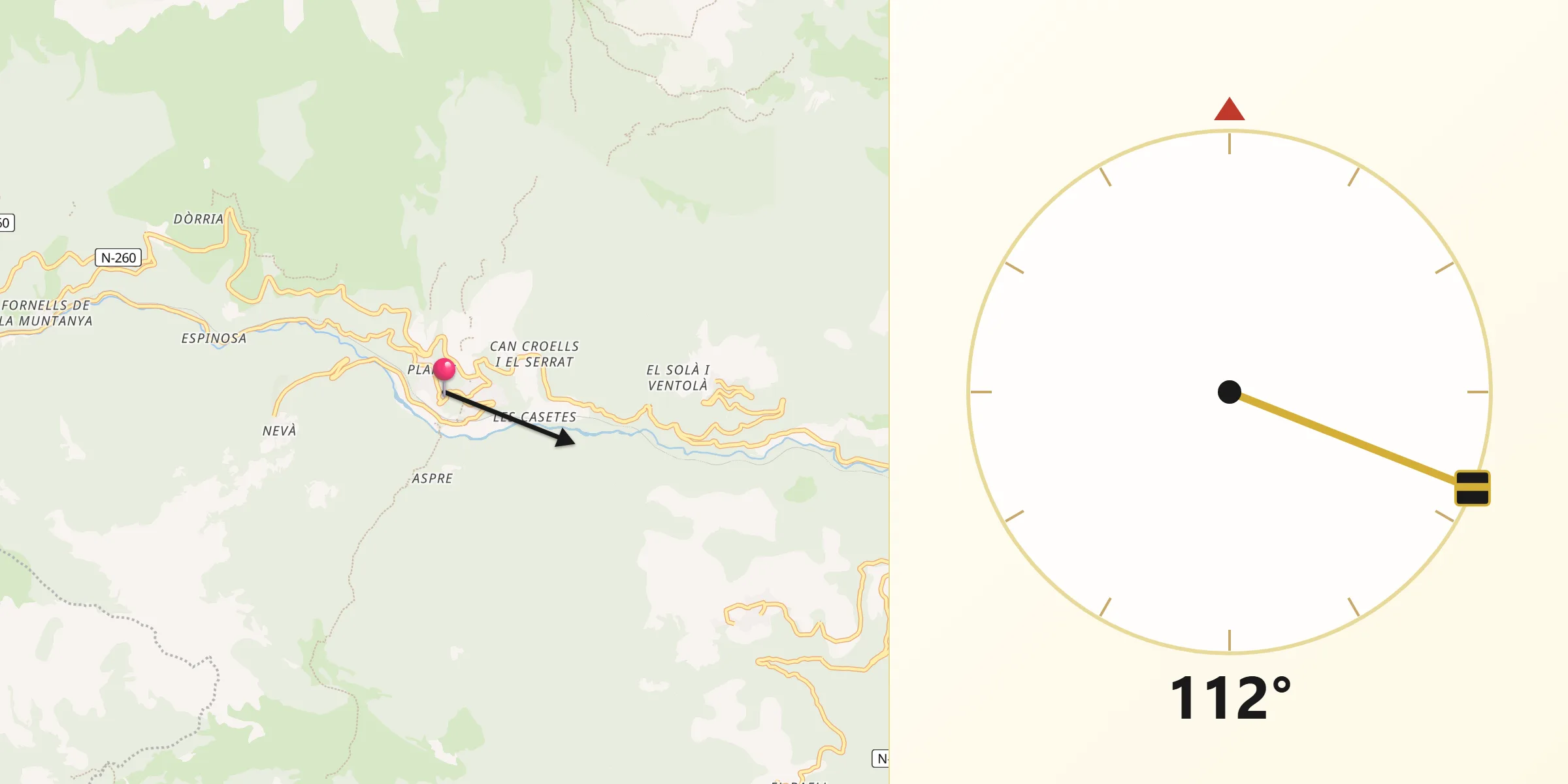 Dirección de la Qibla desde Planoles
