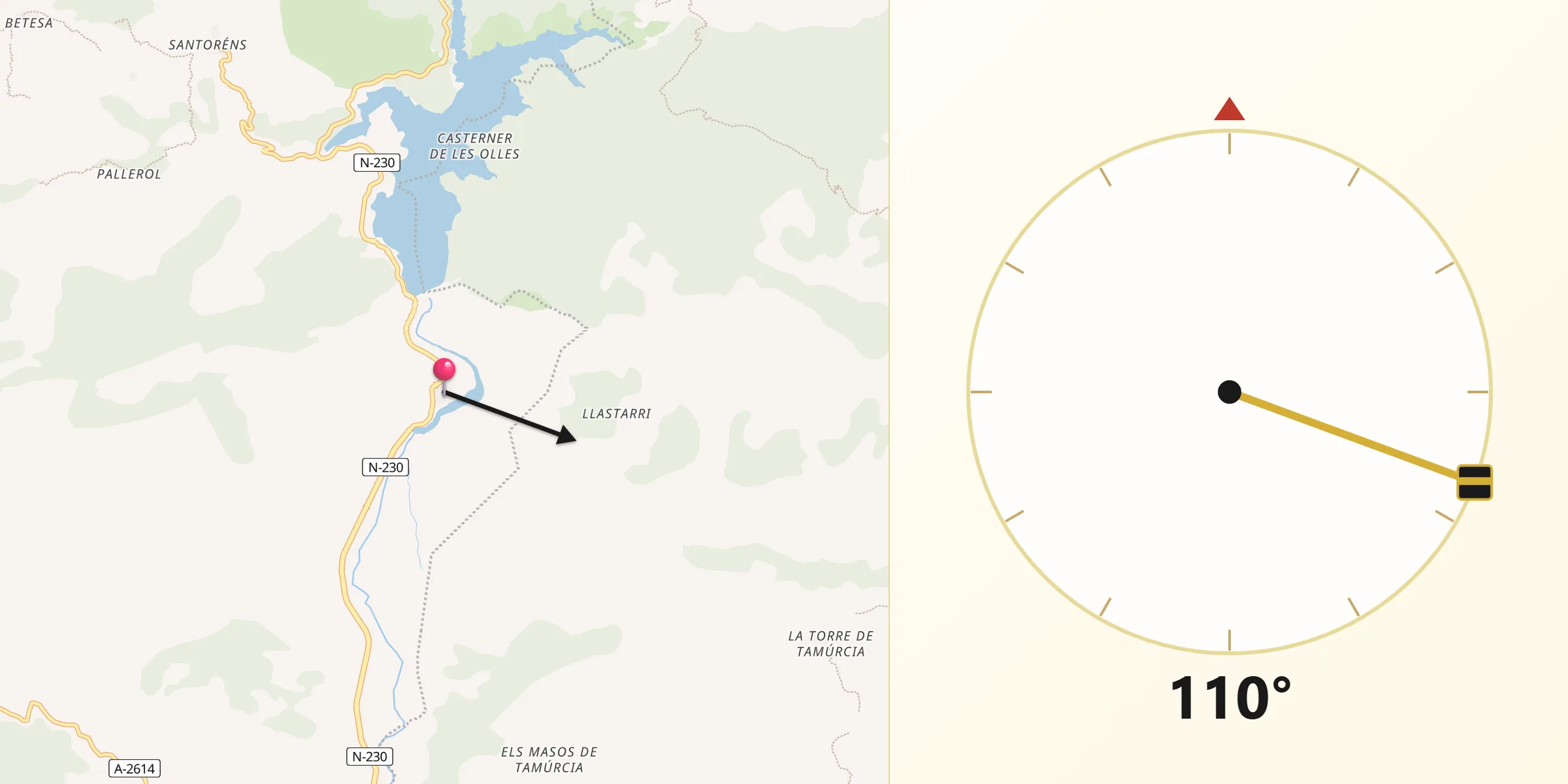 Dirección de la Qibla desde Sopeira