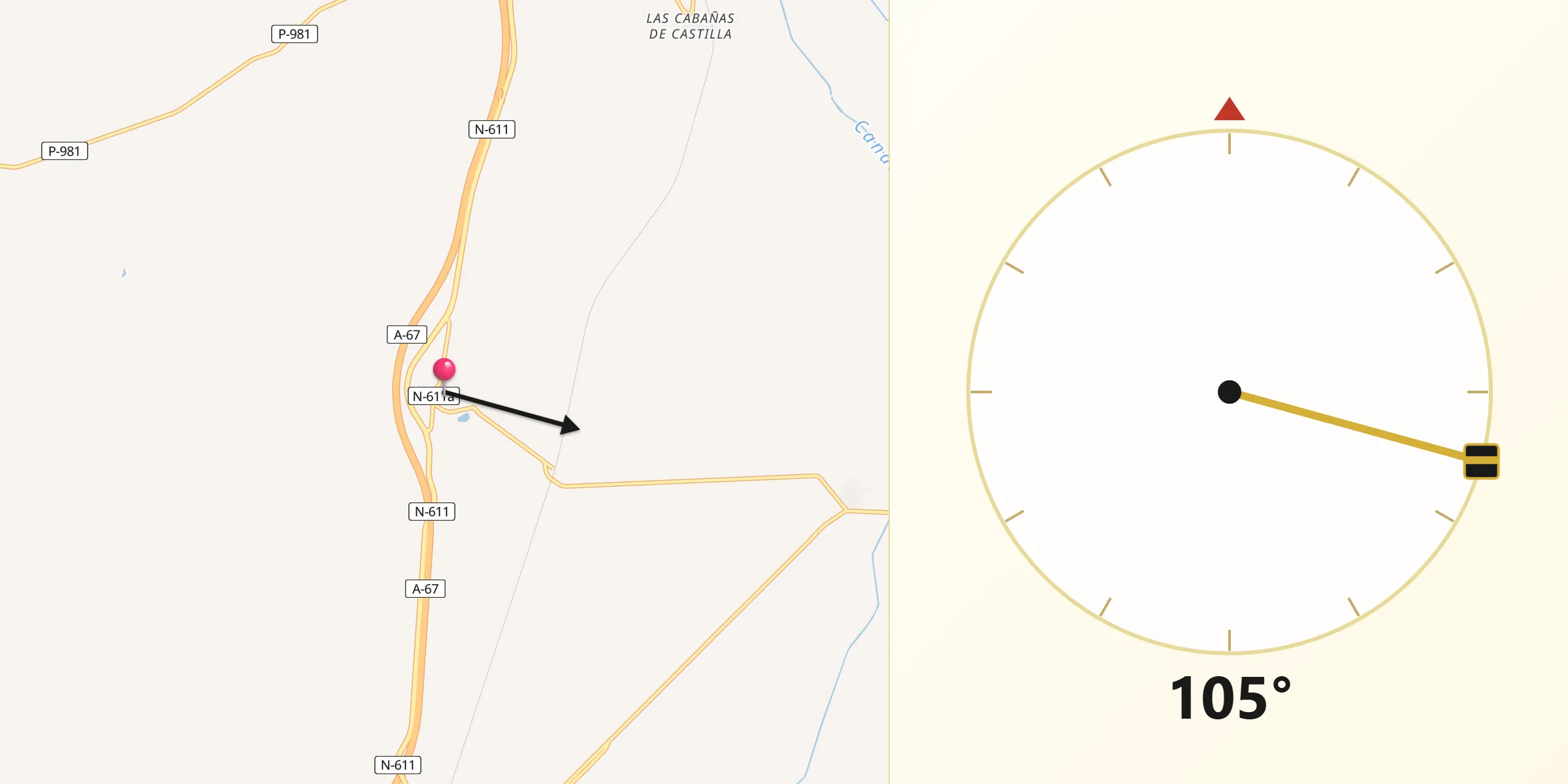Dirección de la Qibla desde Marcilla de Campos