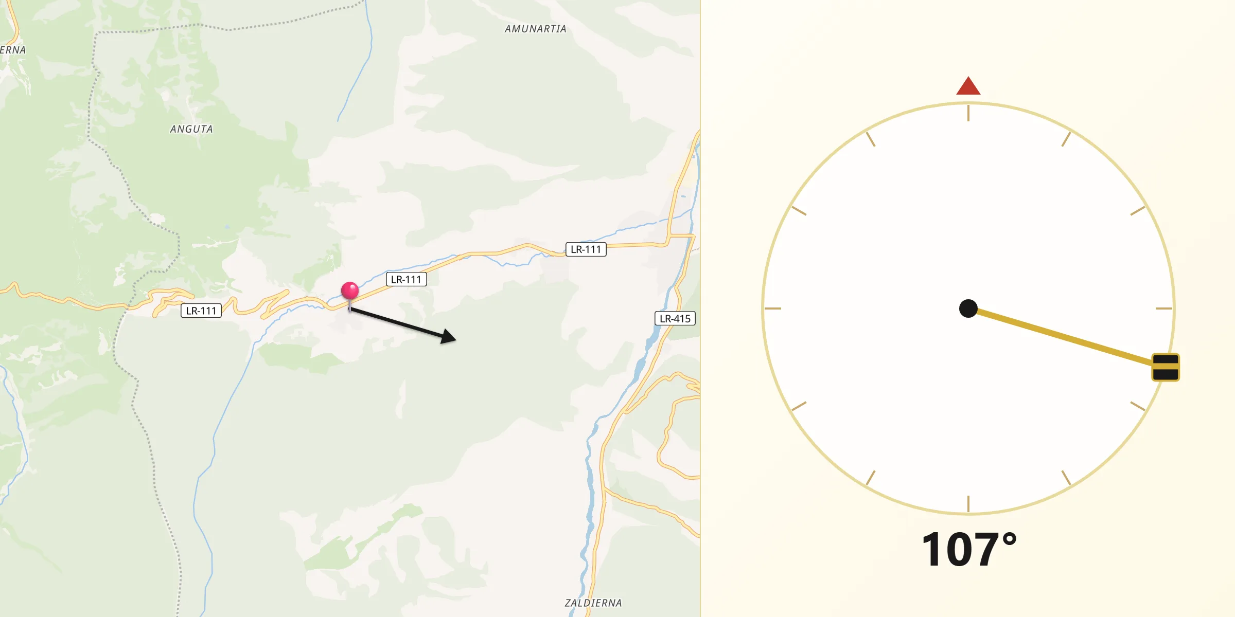 Dirección de la Qibla desde Valgañón