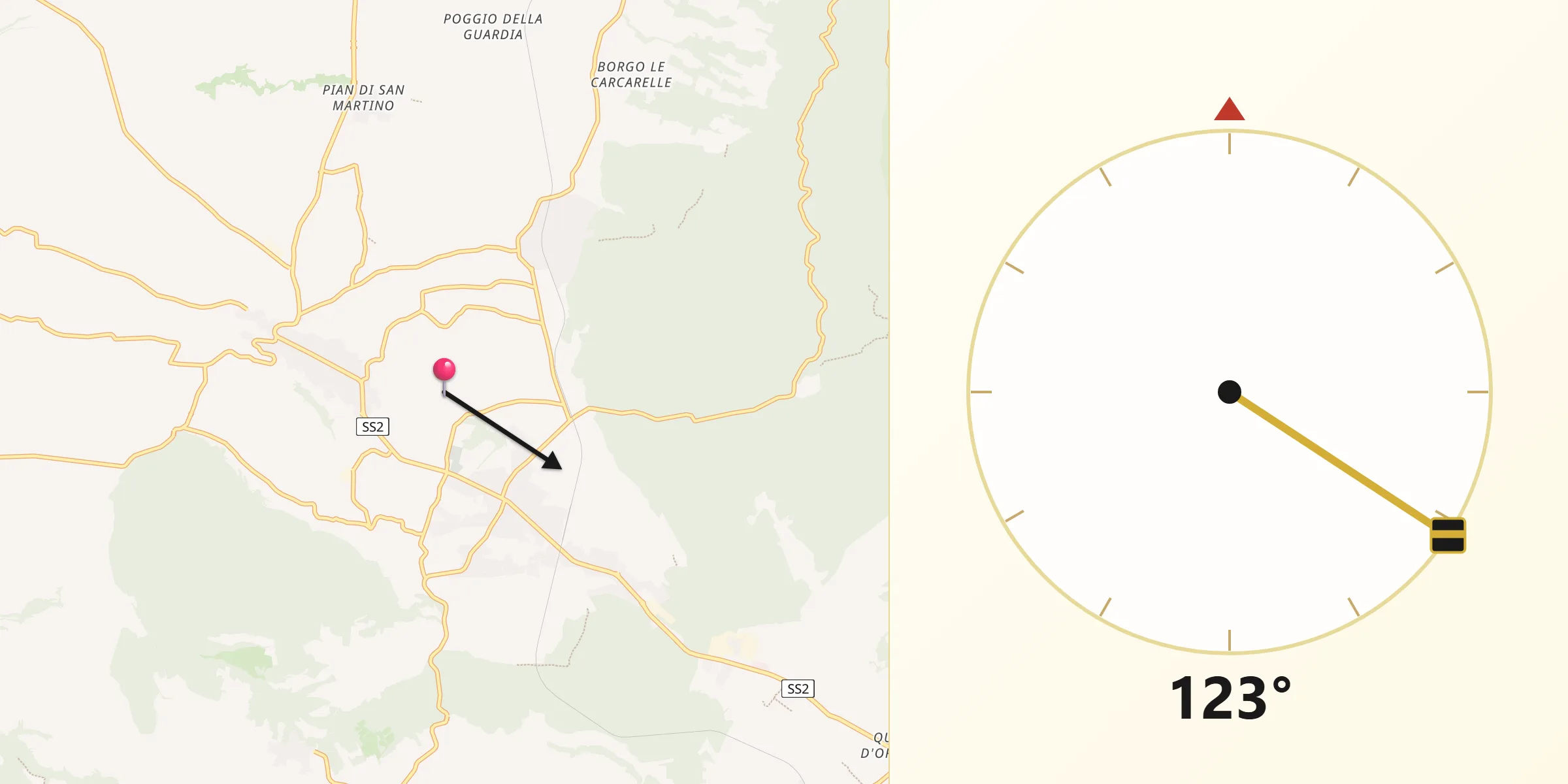 Direzione della Qibla da Vetralla
