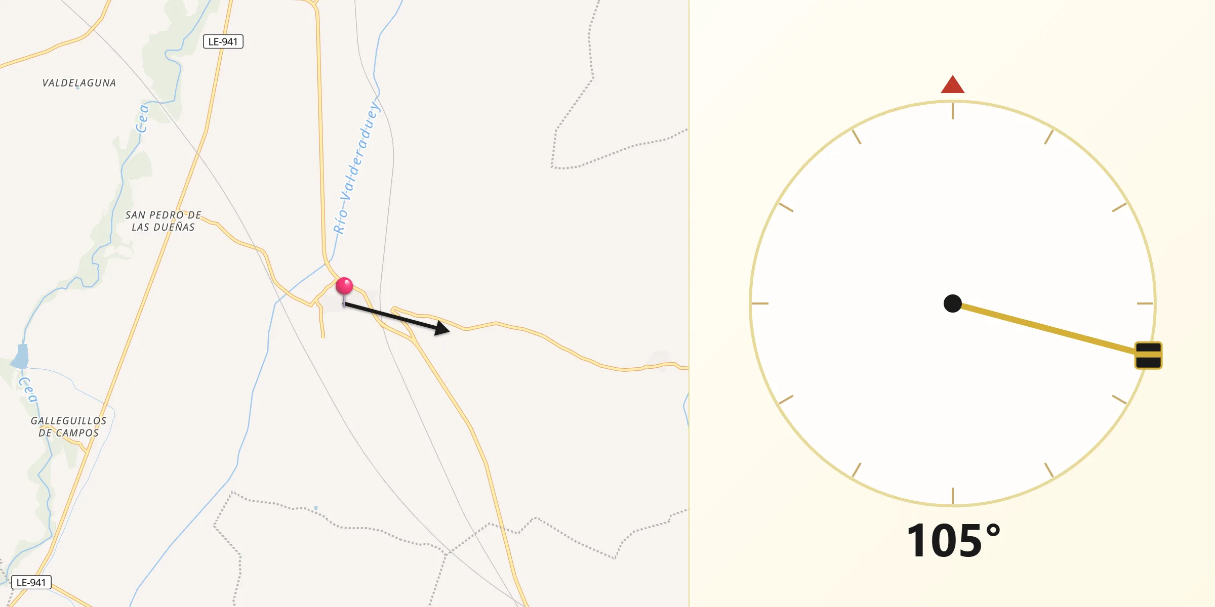 Dirección de la Qibla desde Grajal de Campos