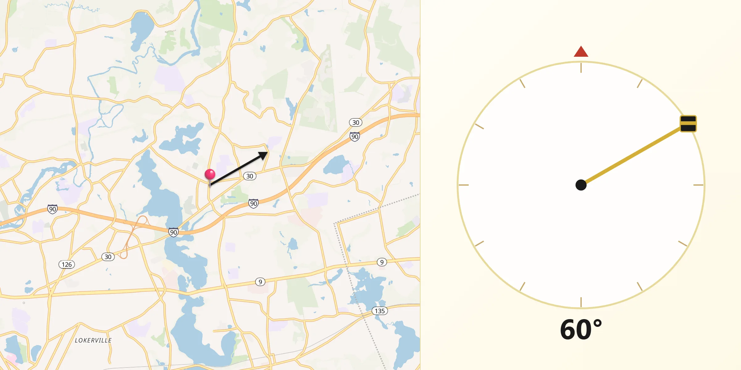 Qibla Direction from Cochituate