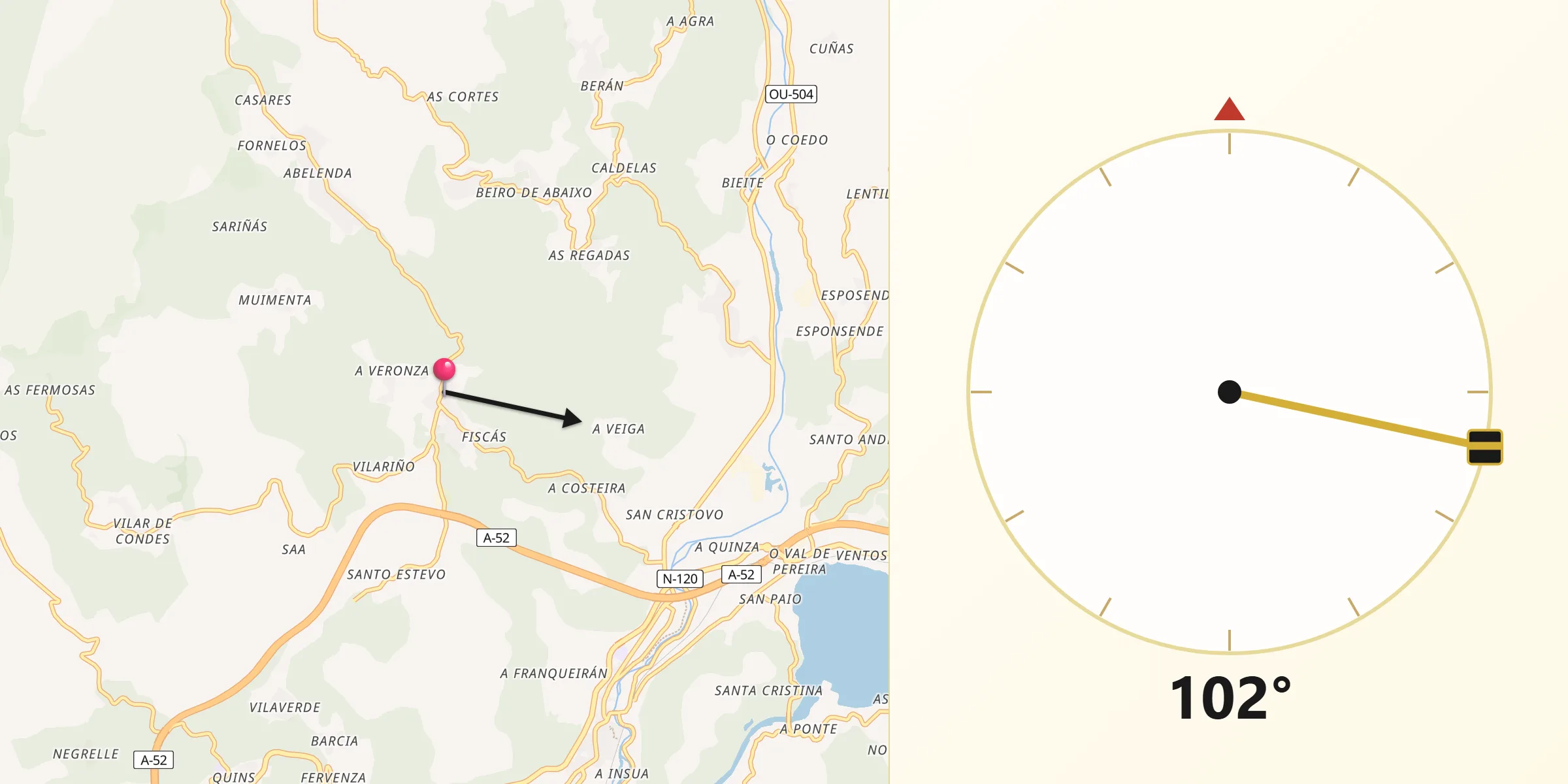 Dirección de la Qibla desde Carballeda de Avia