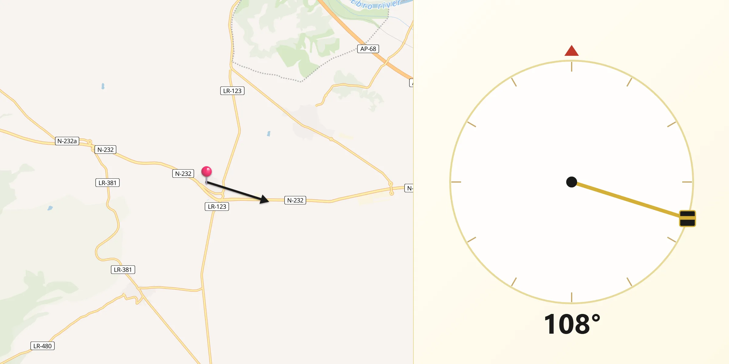 Dirección de la Qibla desde El Villar de Arnedo