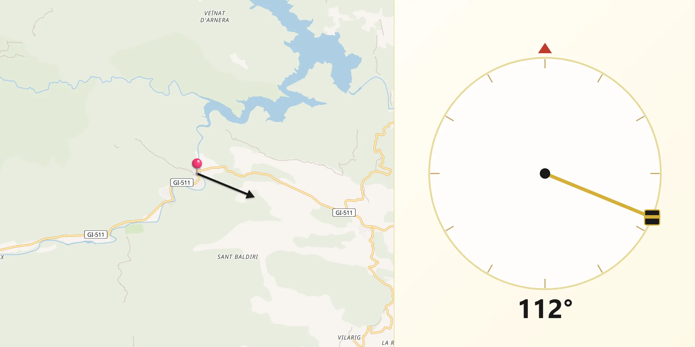 Dirección de la Qibla desde Sant Llorenç de la Muga