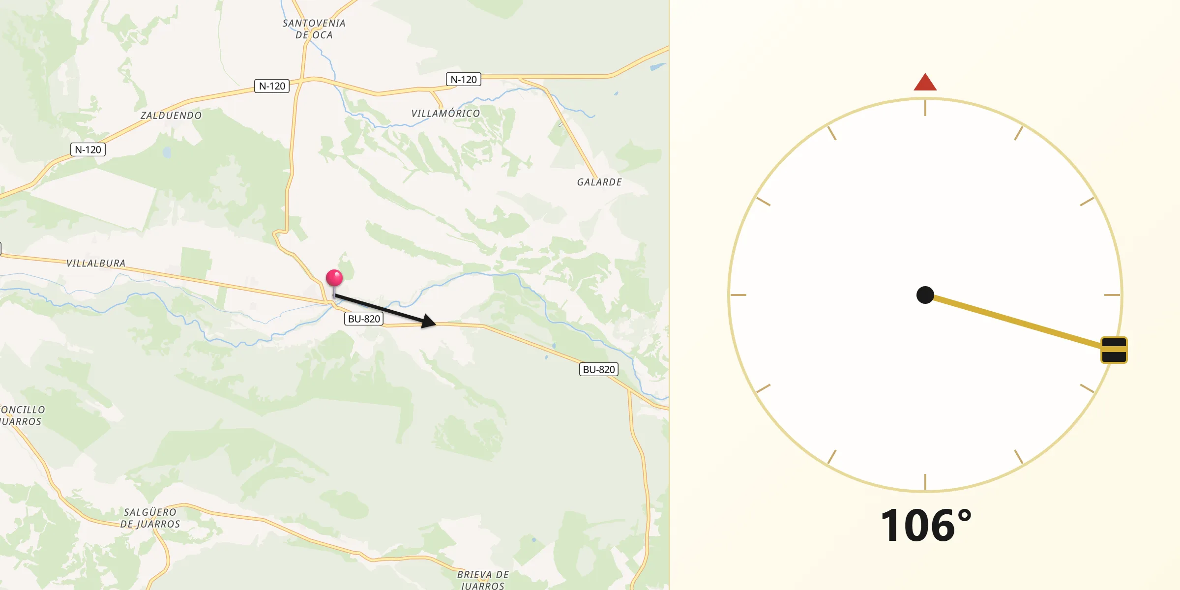 Dirección de la Qibla desde Arlanzón
